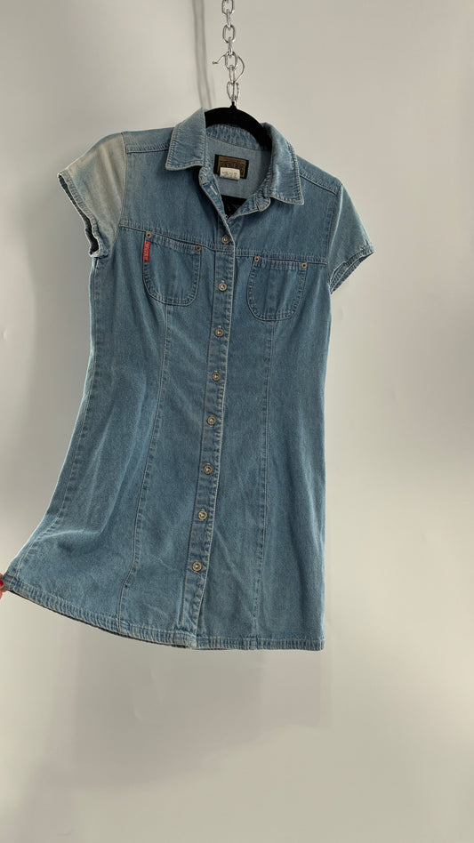 Vintage VINTAGE BLUE Light Wash Denim Button Front Micro Mini Dress (7)