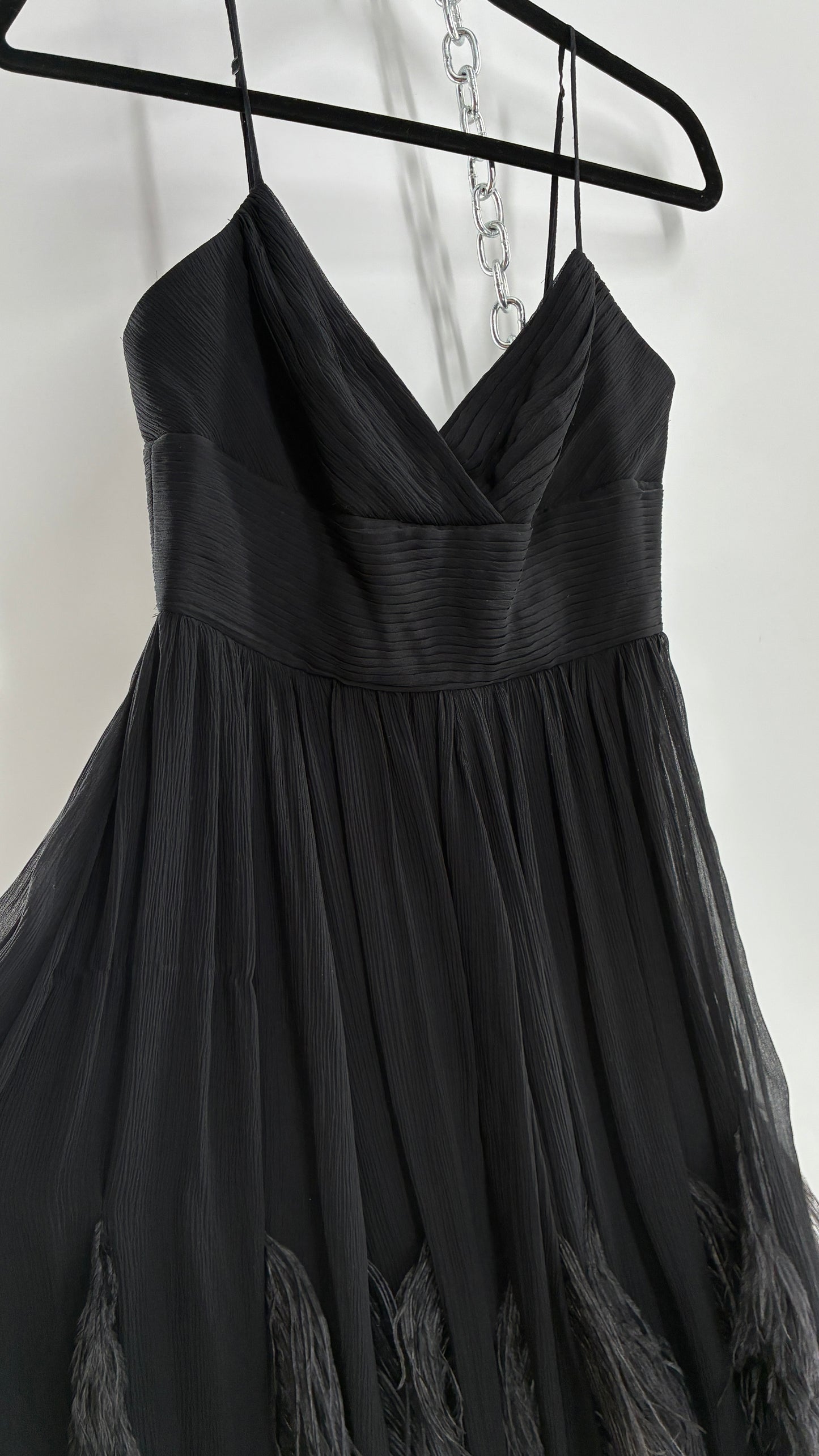 Vintage BCBGMAXAZRIA Crimped Black Dress with Ostrich Feather Details (6)