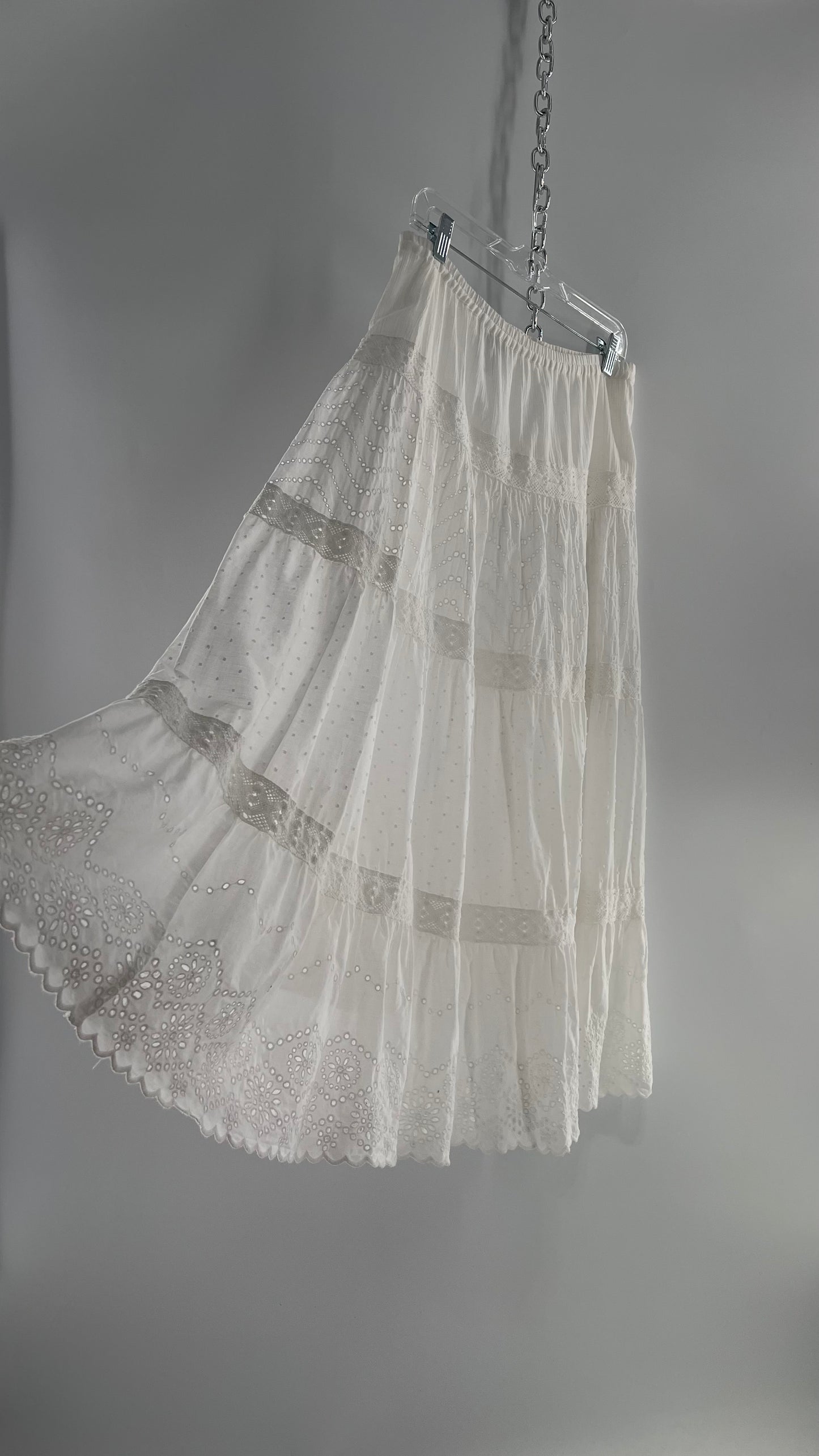 Vintage White Multi Textured Tiered Maxi Skirt (S/M)