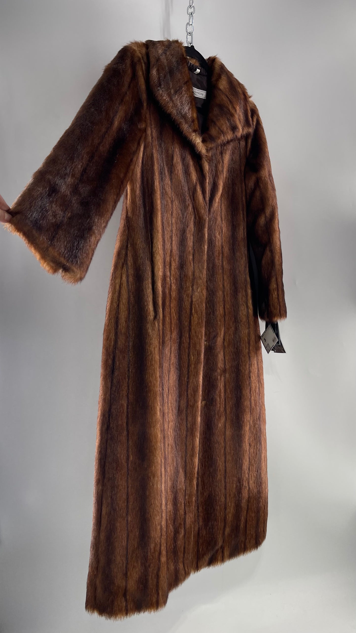 Deadstock Vintage Pamela McCoy Full Length Faux Fur Duster Coat (XS)