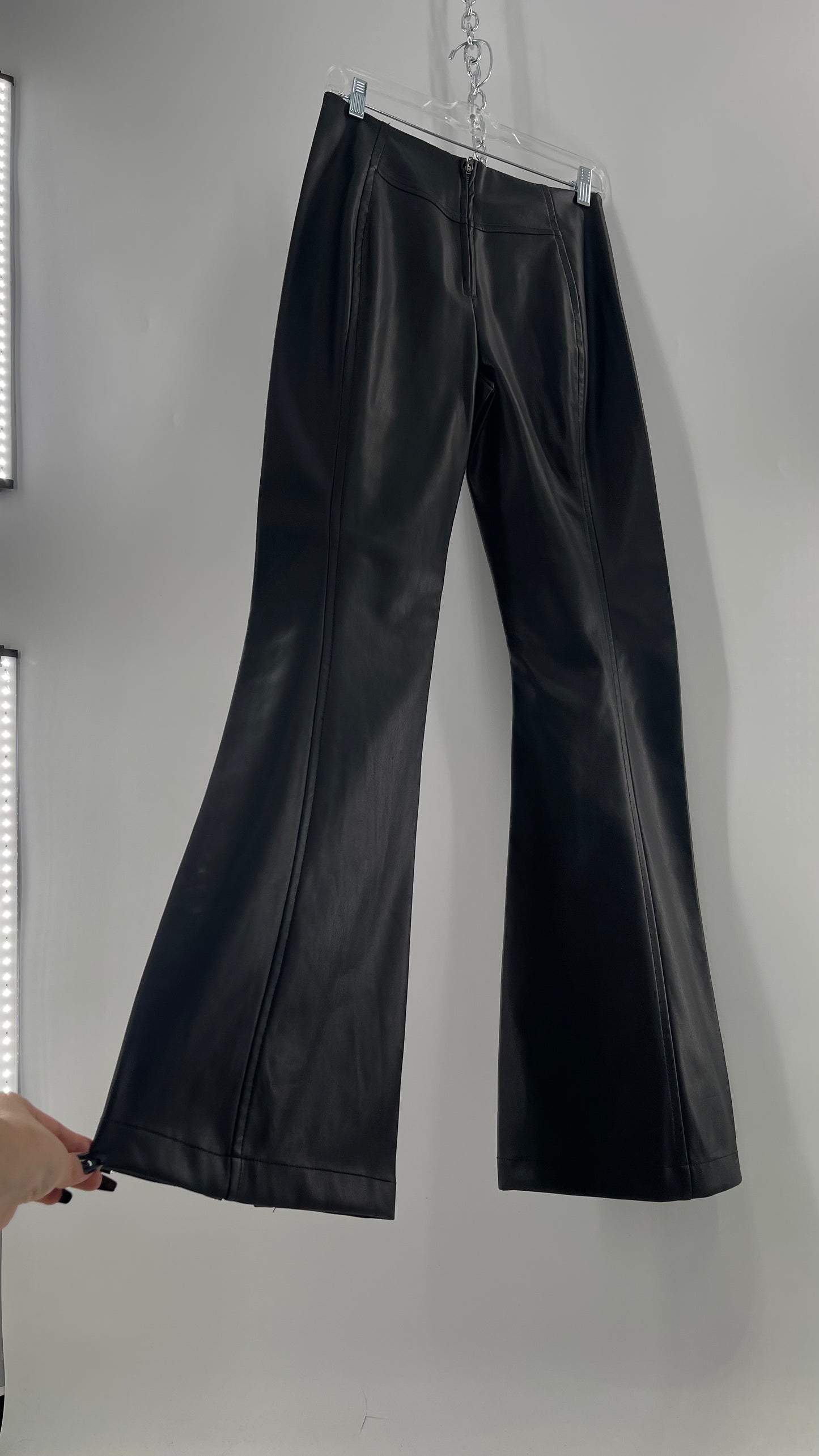 Free People Black Vegan Leather Kick Flares (28)