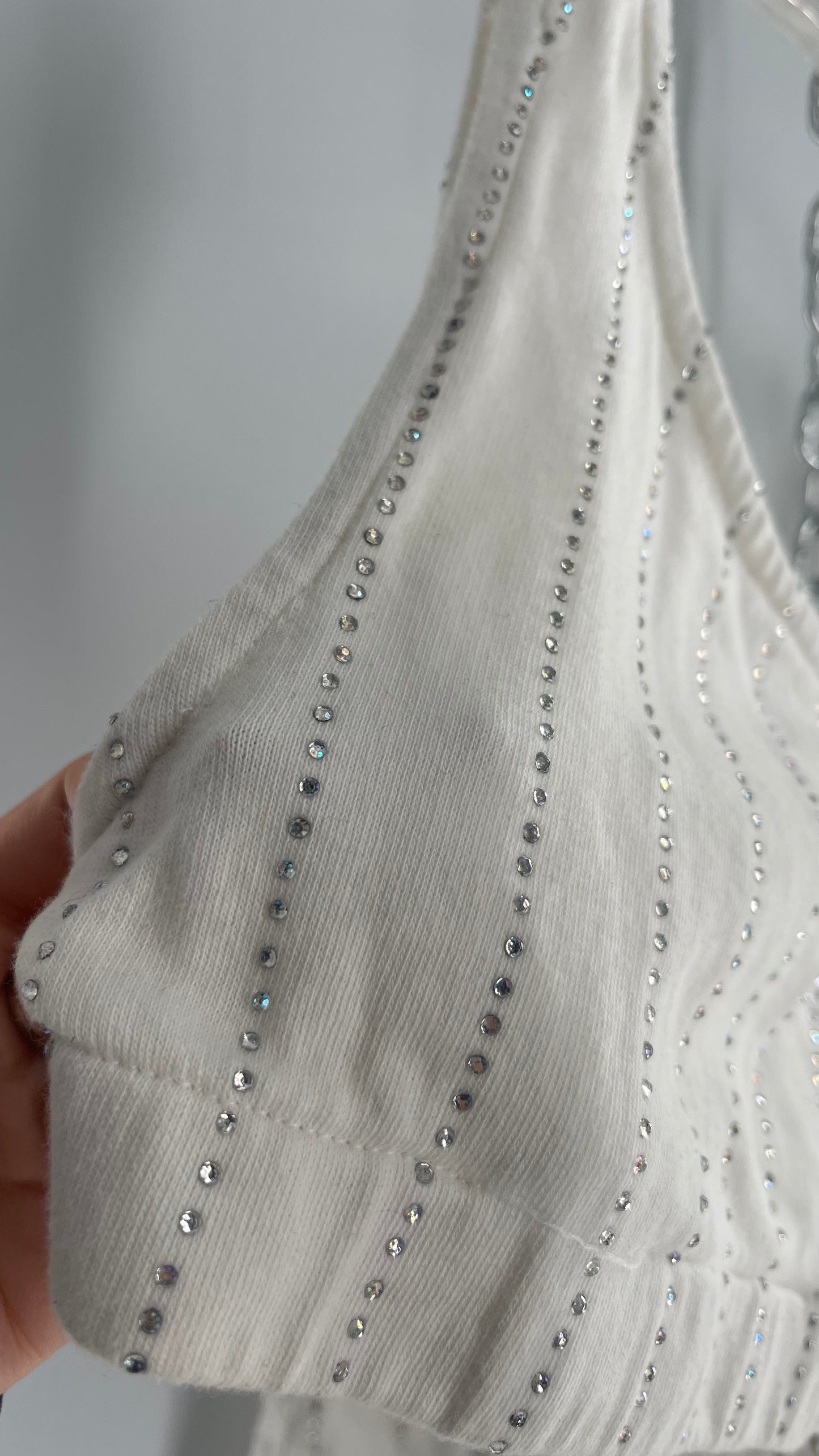 BDG White Jeans (S) With Rhinestones and Sleeveless Cropped White Top With Rhinestones Set (S)