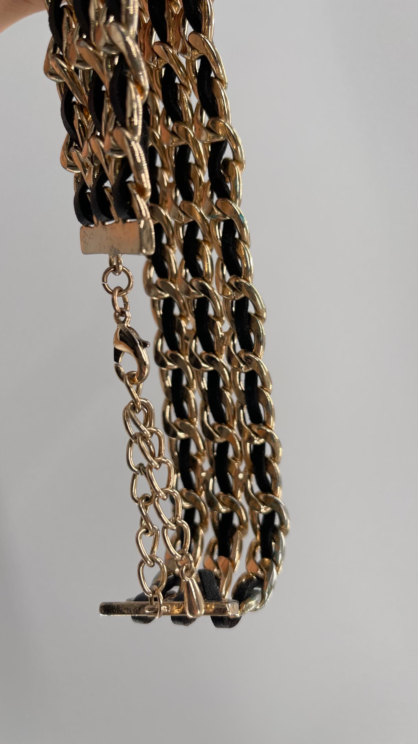 Free People Black Leather Braided Choker with Gold Metal Hardware