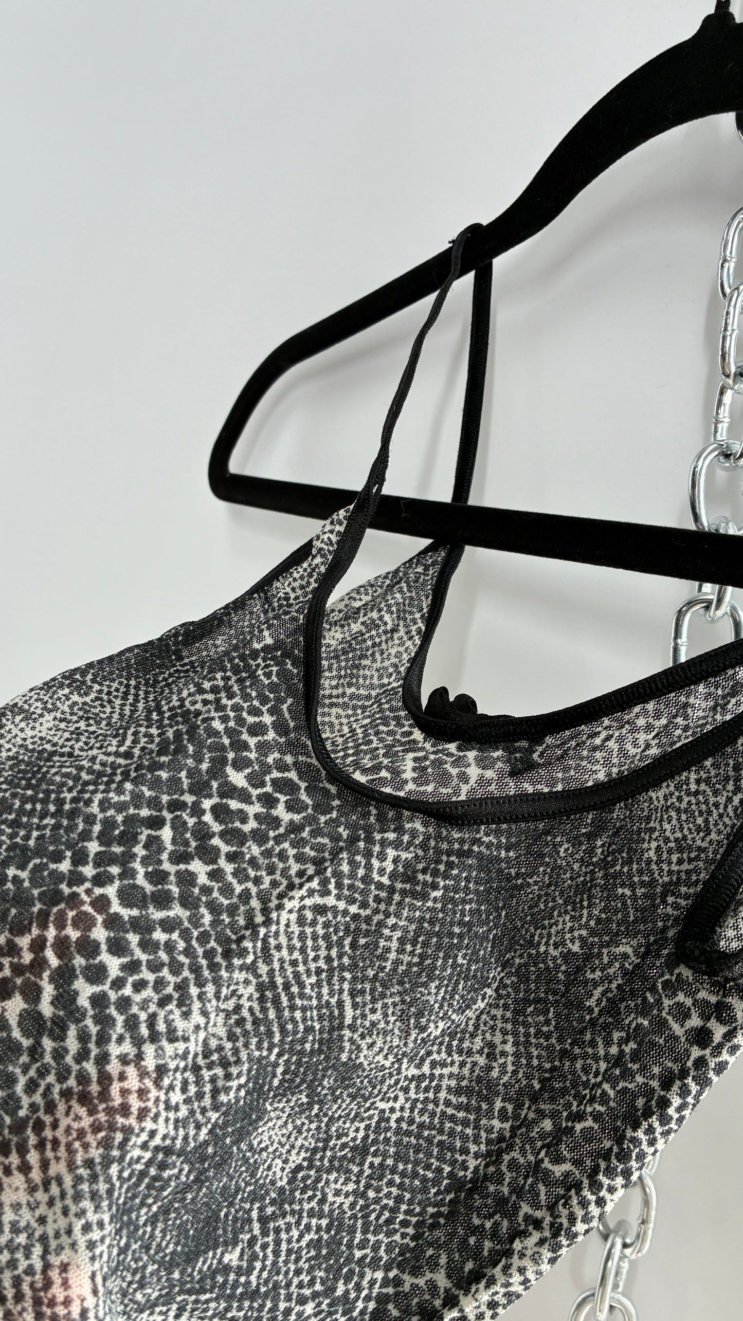 Vintage 1990s Sheer Snakeskin Patterned High Cut Bodysuit (S)
