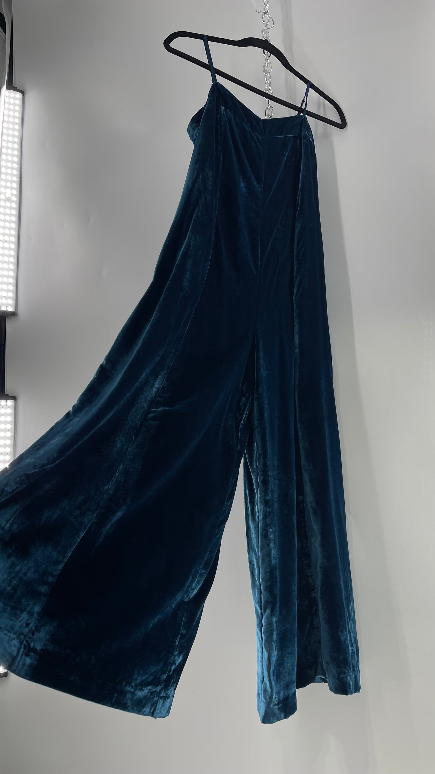 Anthropologie Blue Velvet Velour Wide Leg Jumpsuit (2)