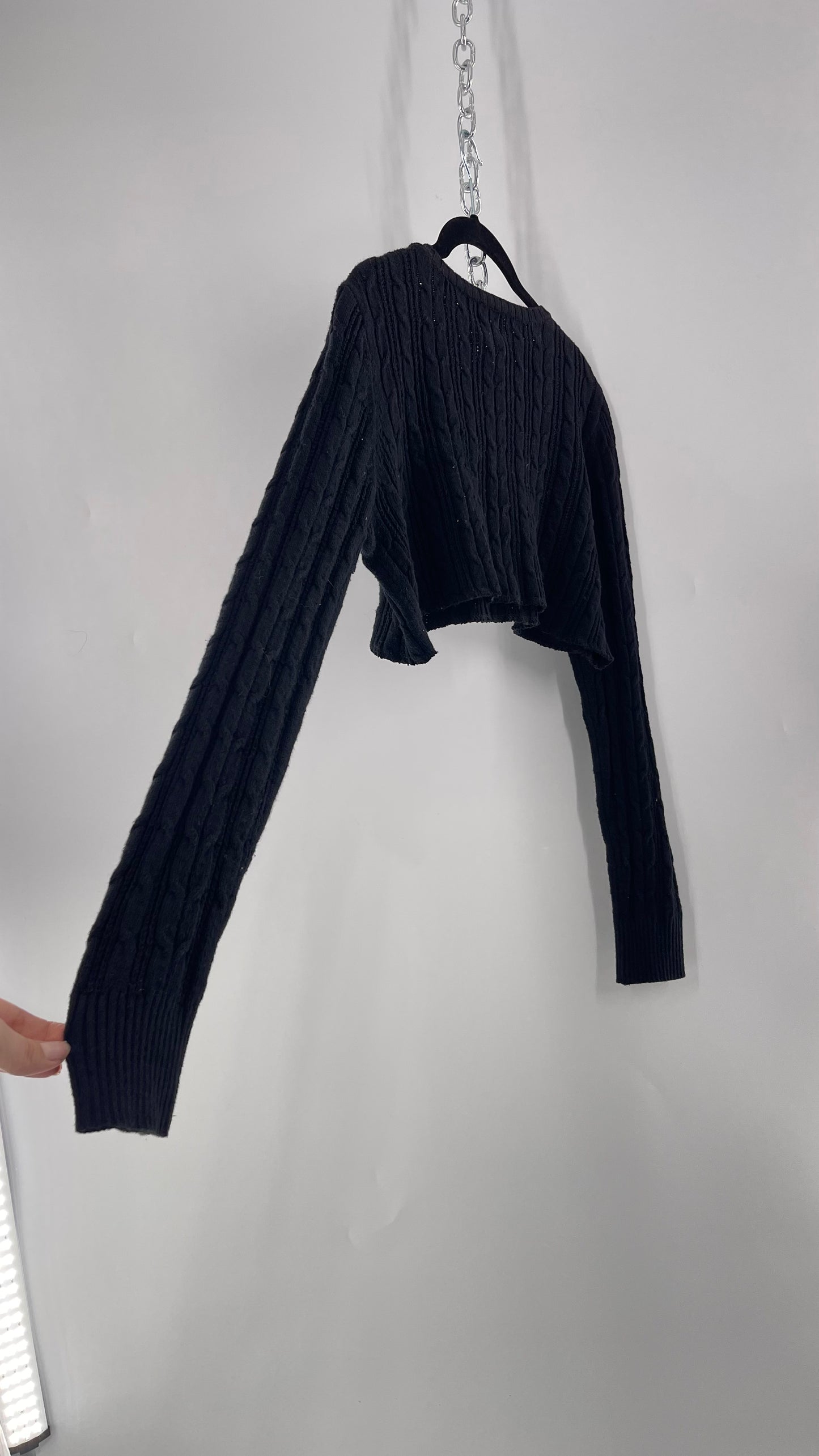Urban Outfitters Reworked Cropped Cableknit Black Sweater (Medium)