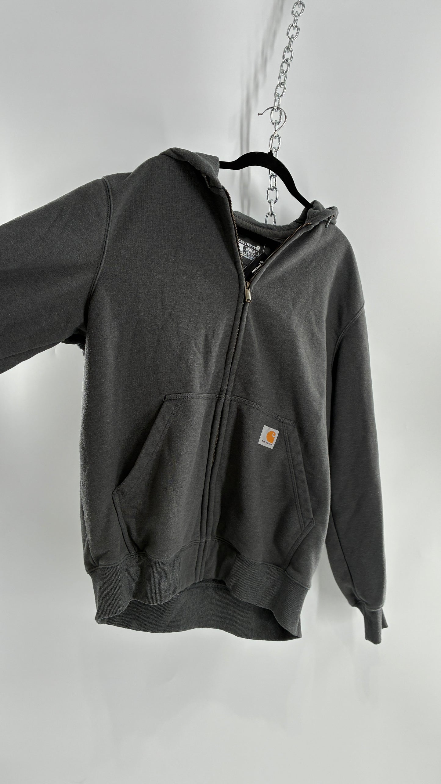 CARHARTT Rain Defender Charcoal Grey Full Zip Heavy Knit Hoodie (Large)