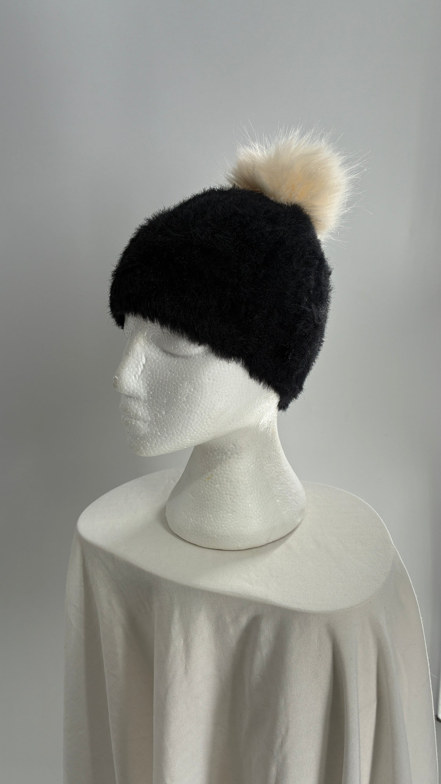 Anthropologie Sleeping on Snow Black Pom Pom Beanie