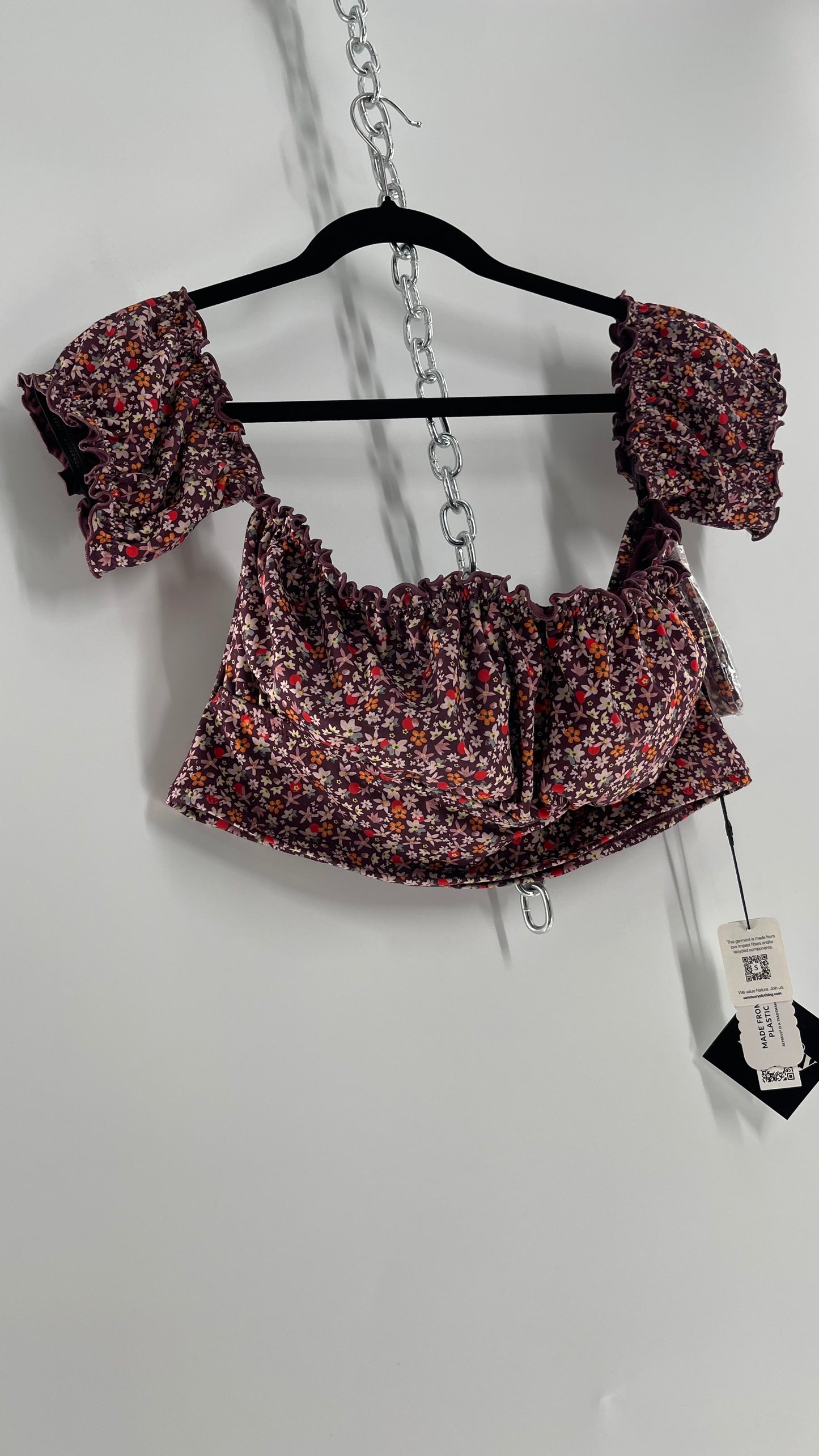 Free People Sanctuary Swim Purple Floral Milkmaid Bust Crop (XL)