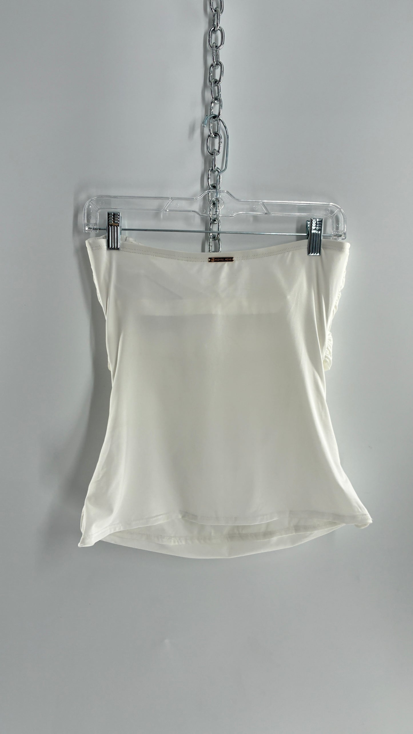 Michael Kors White Tube Top with Gold Underbust Chain Detail and Underwire Bra (Large)