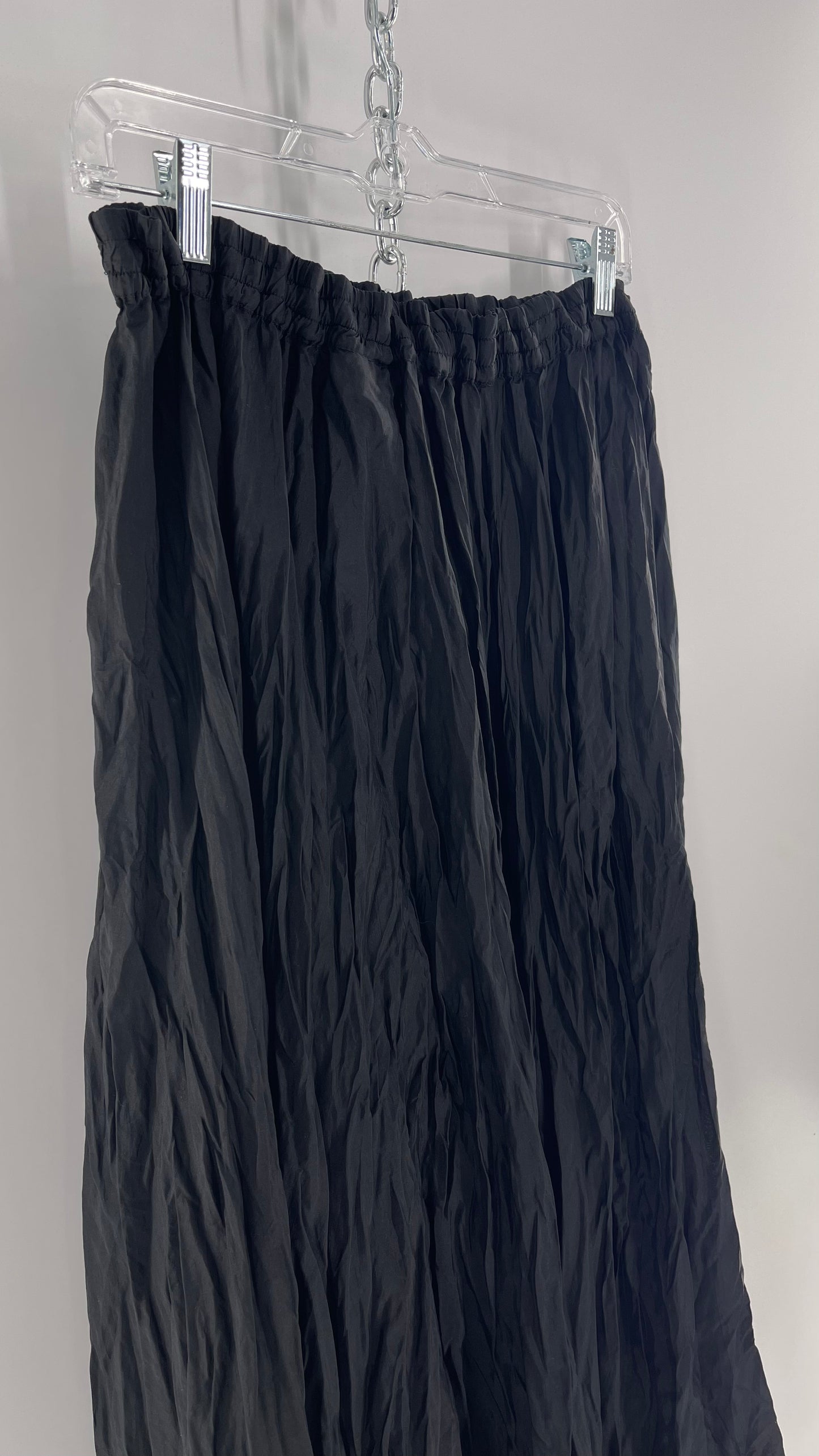 Vintage Adrian Jordan Black Full Length Crinkle Skirt 100% Silk (18/20)