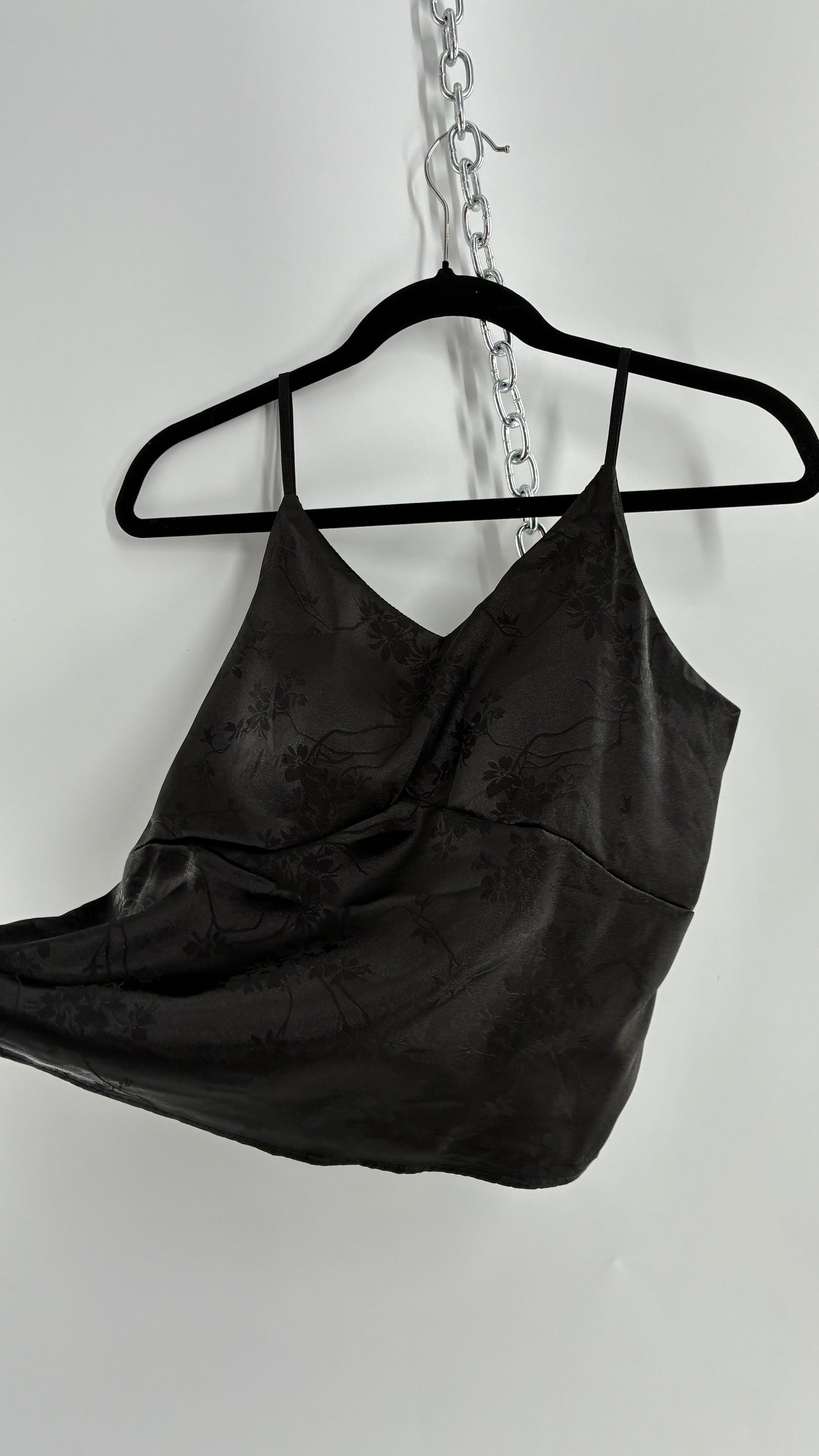 Vintage Black Silky Floral Camisole with Built in Padding (Large)