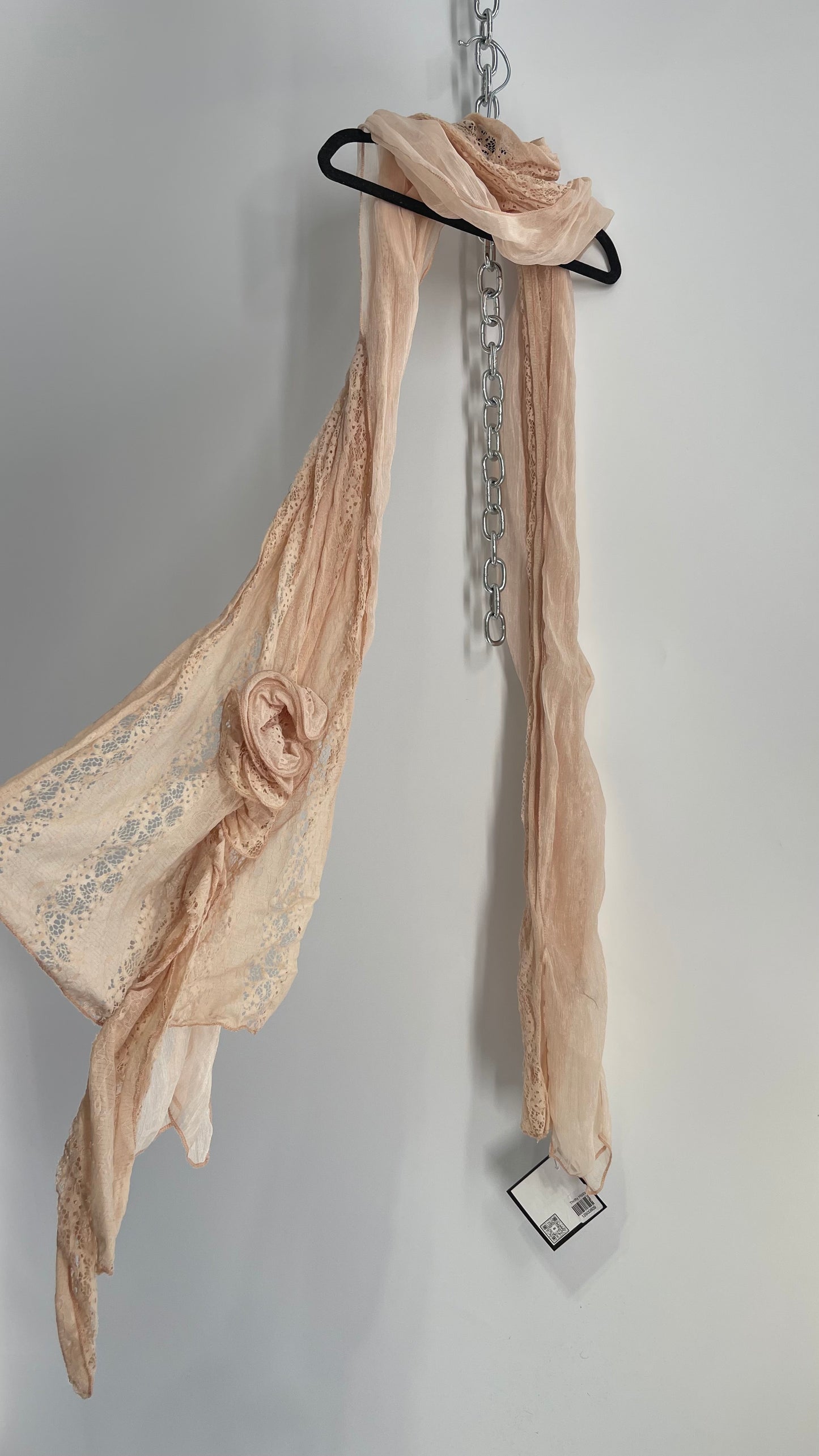 Vintage Dusty Pink Lace Rosette Scarf