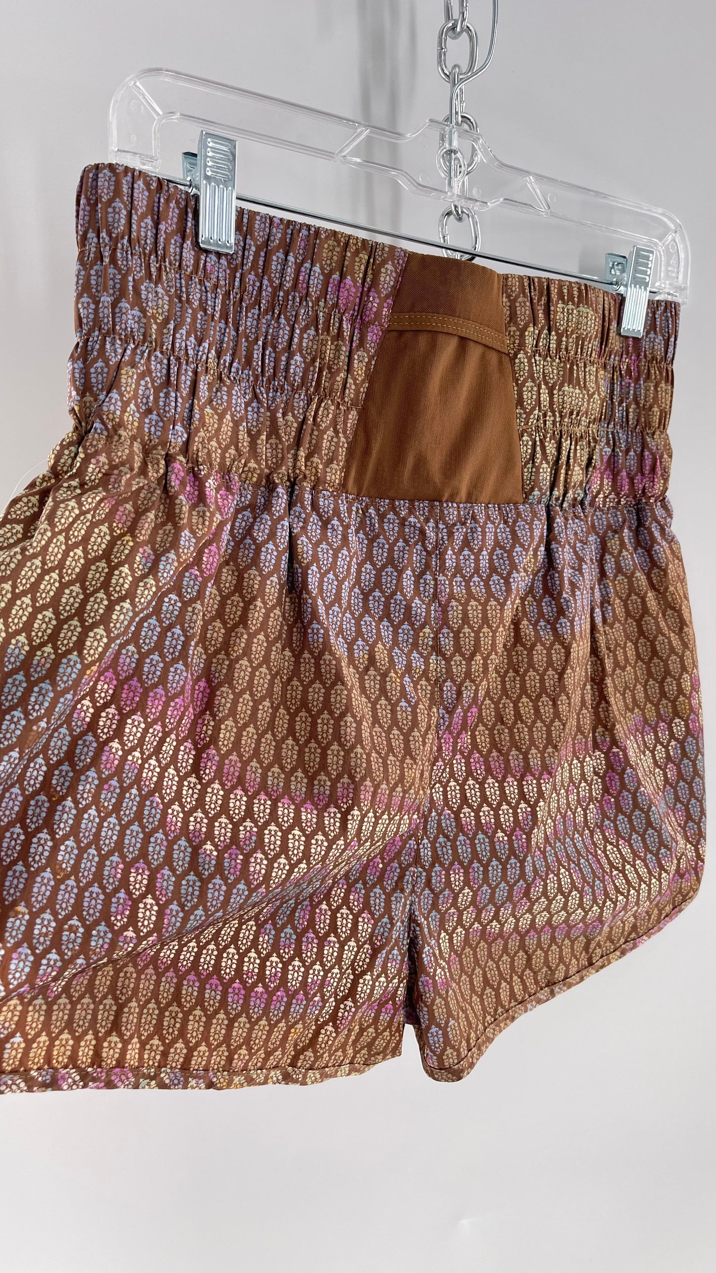 Free People Brown Patterned Parachute Shorts with Wide Waist Band (Large)