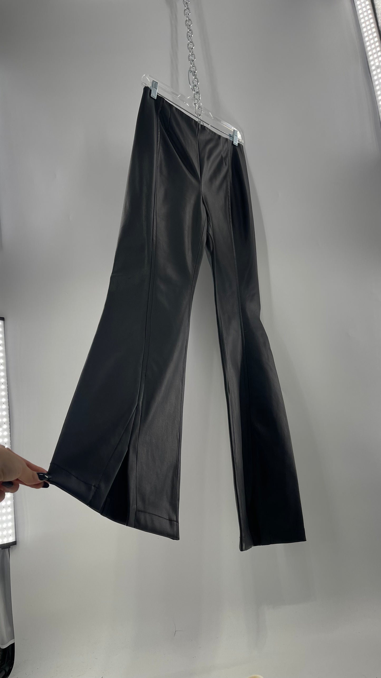 Free People Black Vegan Leather Kick Flares (28)
