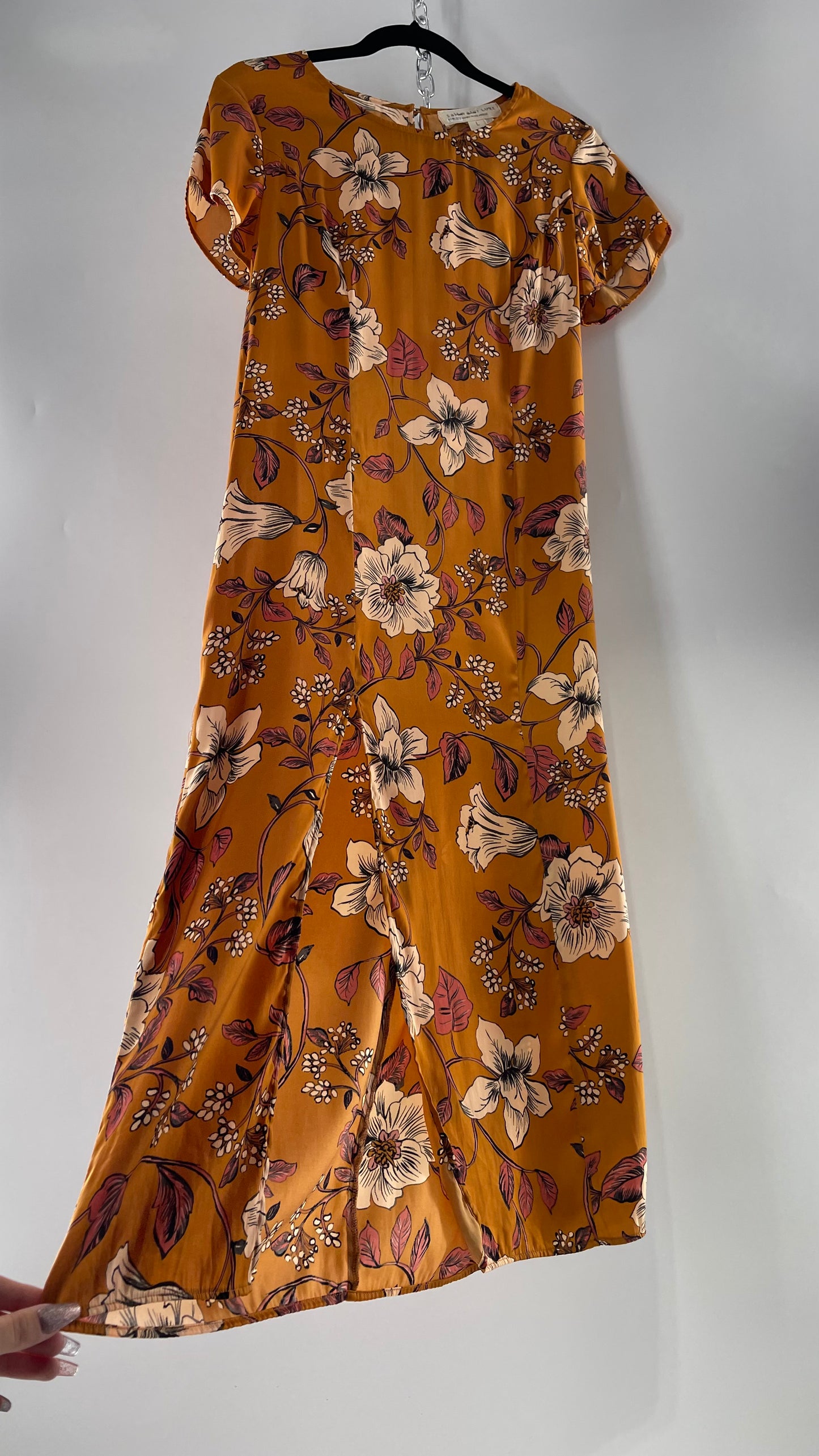 Saltwater Anthropologie - Brown / Burnt Orange Flower Maxi Dress (Size Large)