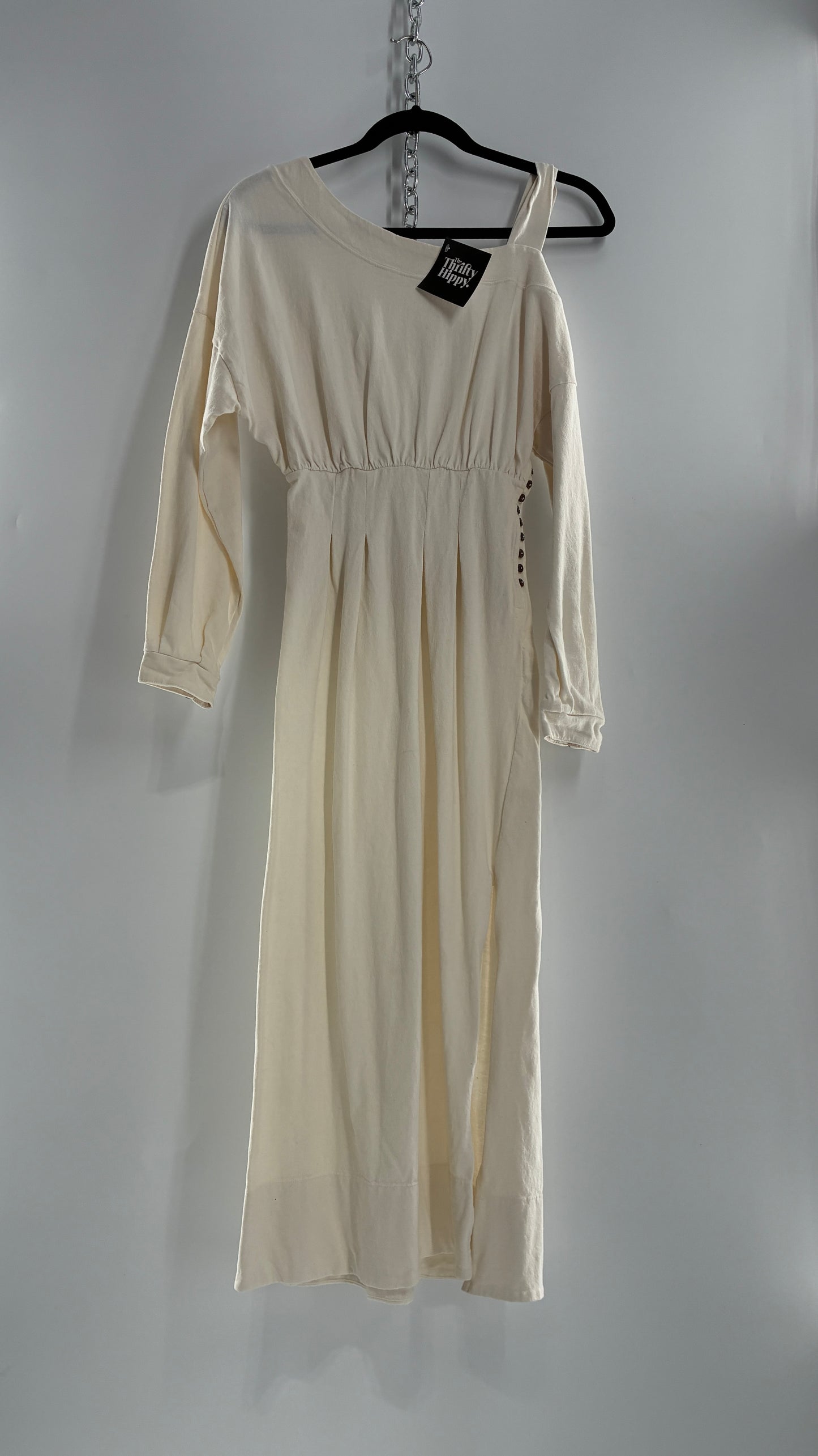Free People Off White Long Sleeve Maxi Dress with Shoulder Strap (XS)