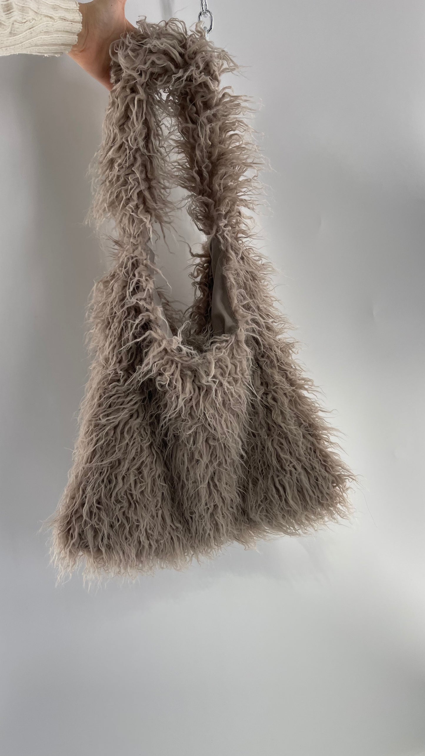 Free People Grey Shaggy Tote Bag