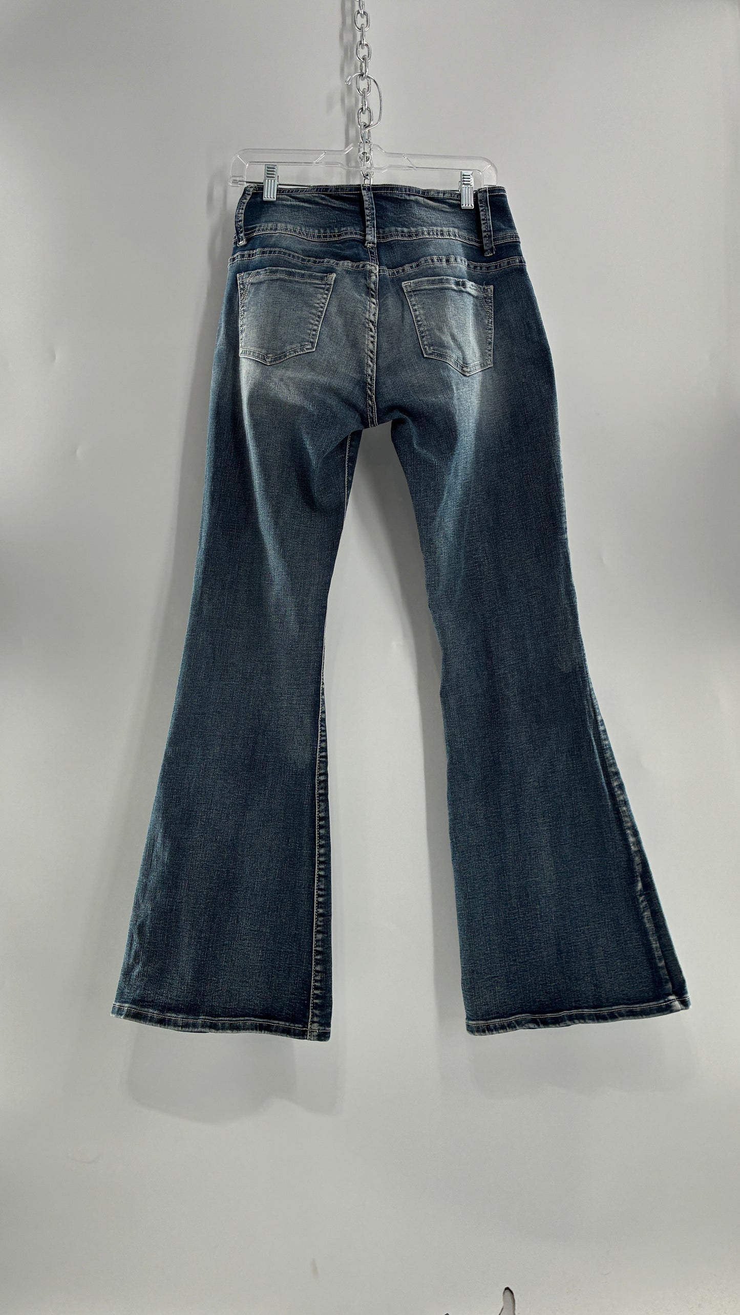 Vintage Low Rise Kickflare Jeans with Thick Side Buckled Waist Band (Medium)