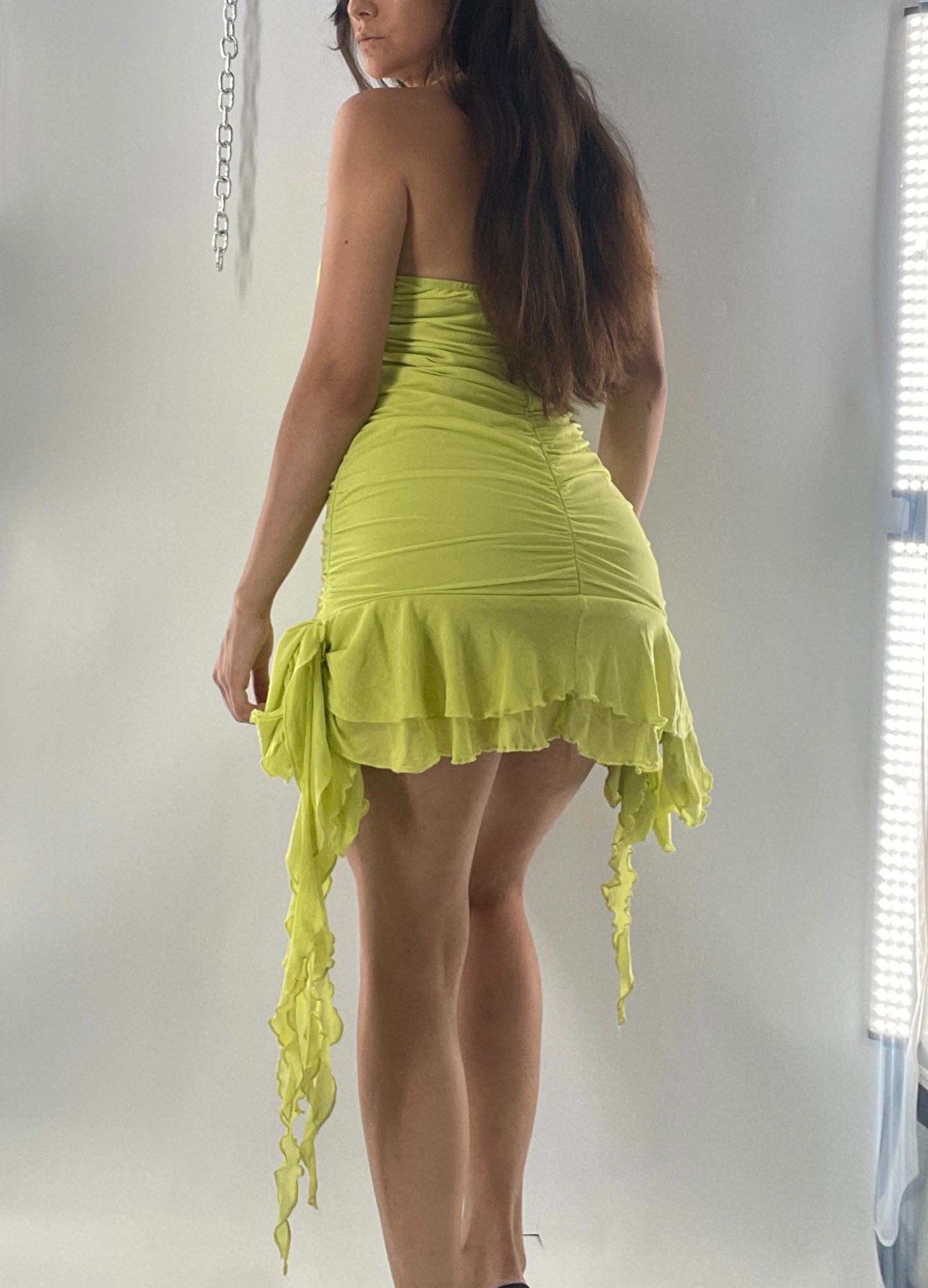 Neon Green Mesh Mini with Abstract Asymmetrical Strips (Large)