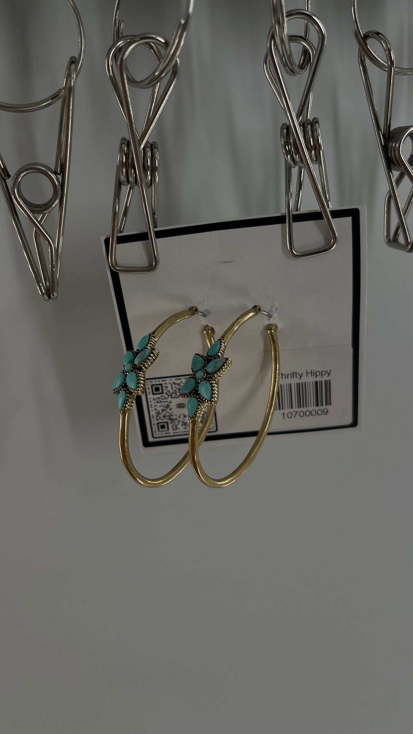 Free People Gold Metal Hoop Earring with Turquoise Stones