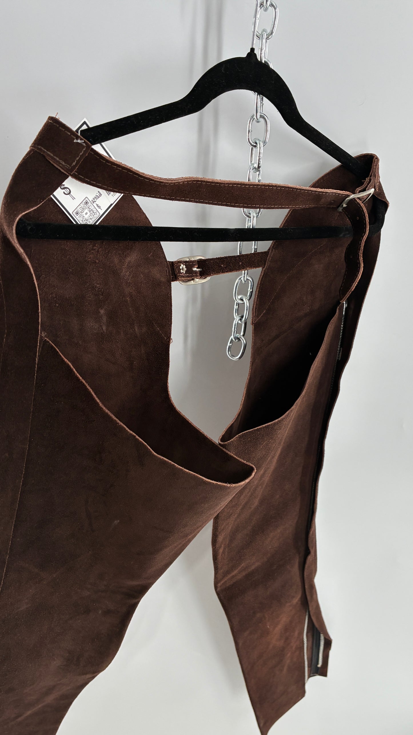 Vintage Chocolate Brown Genuine Suede Leather Chaps with Heavy Duty Side Zipper Detail (XS)