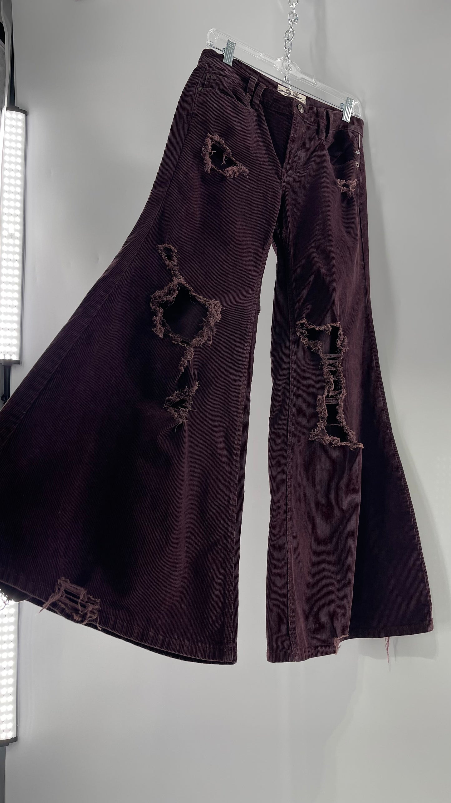 Free People Plum Corduroy Distressed Flare Bell Bottoms (27)
