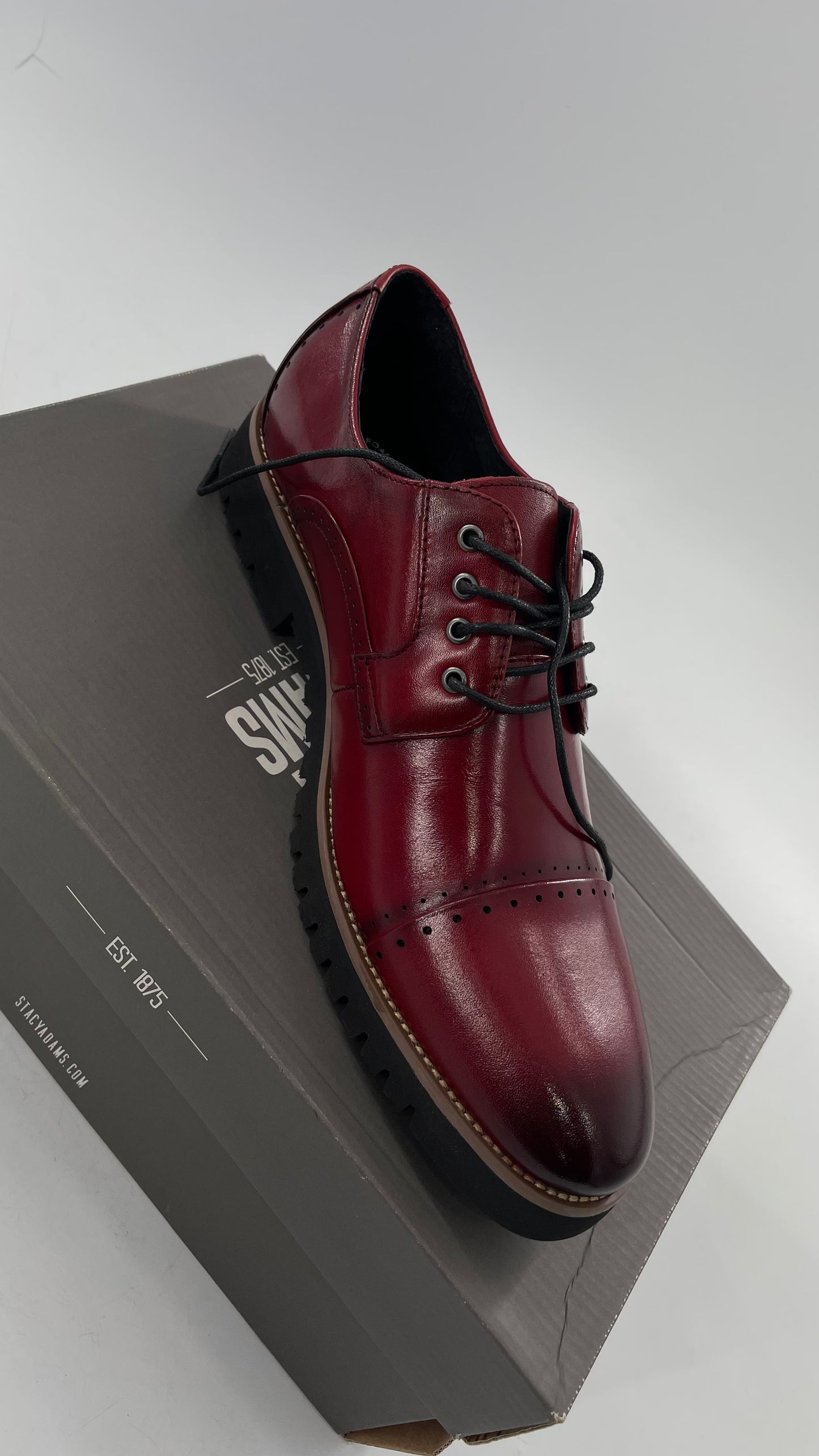 Stacy Adam’s Cherry Red Leather Oxfords with Cap Toe Detail (10)
