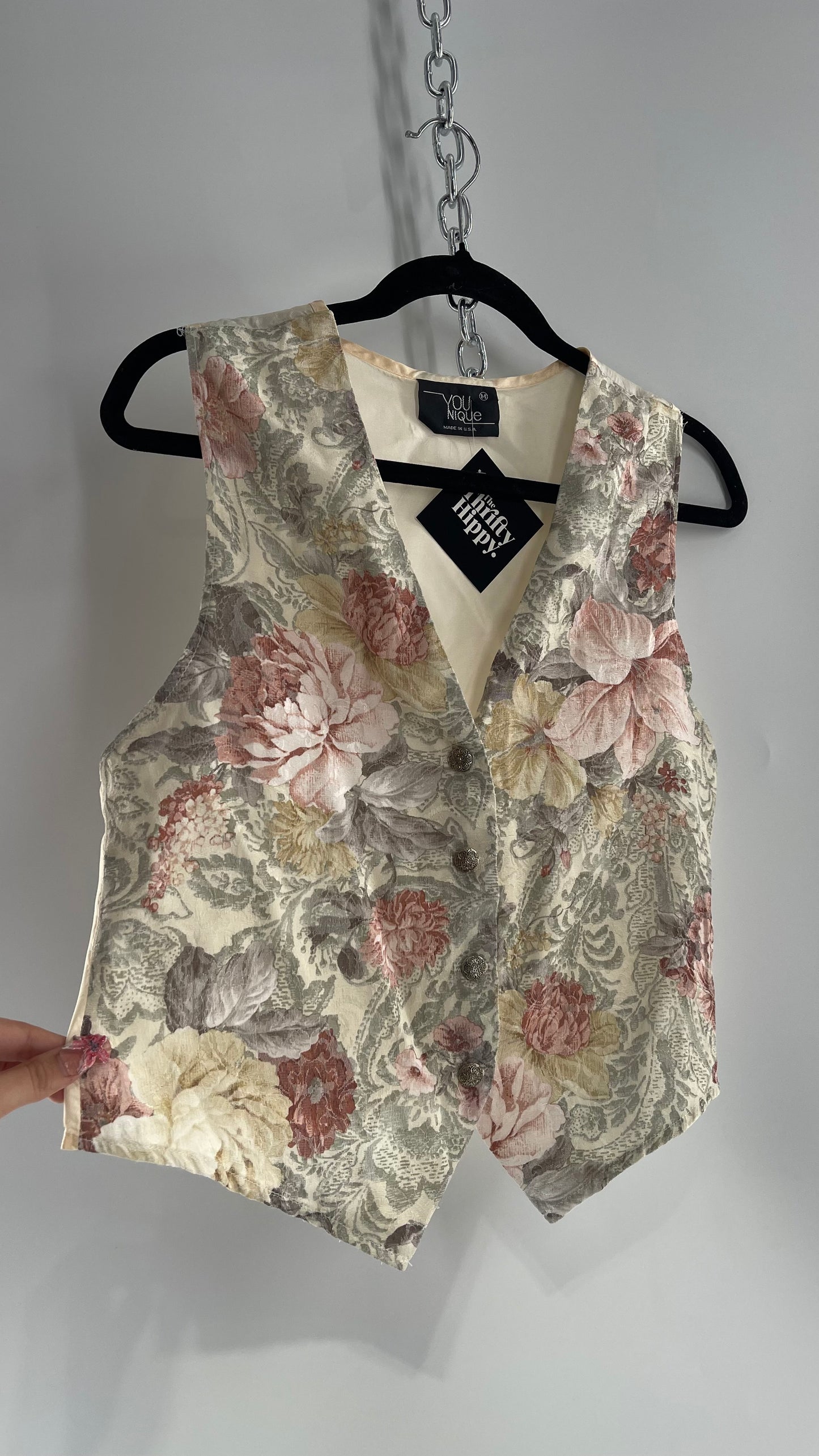 Vintage 1980s YOUNIQUE Cream Floral Vest (Medium)