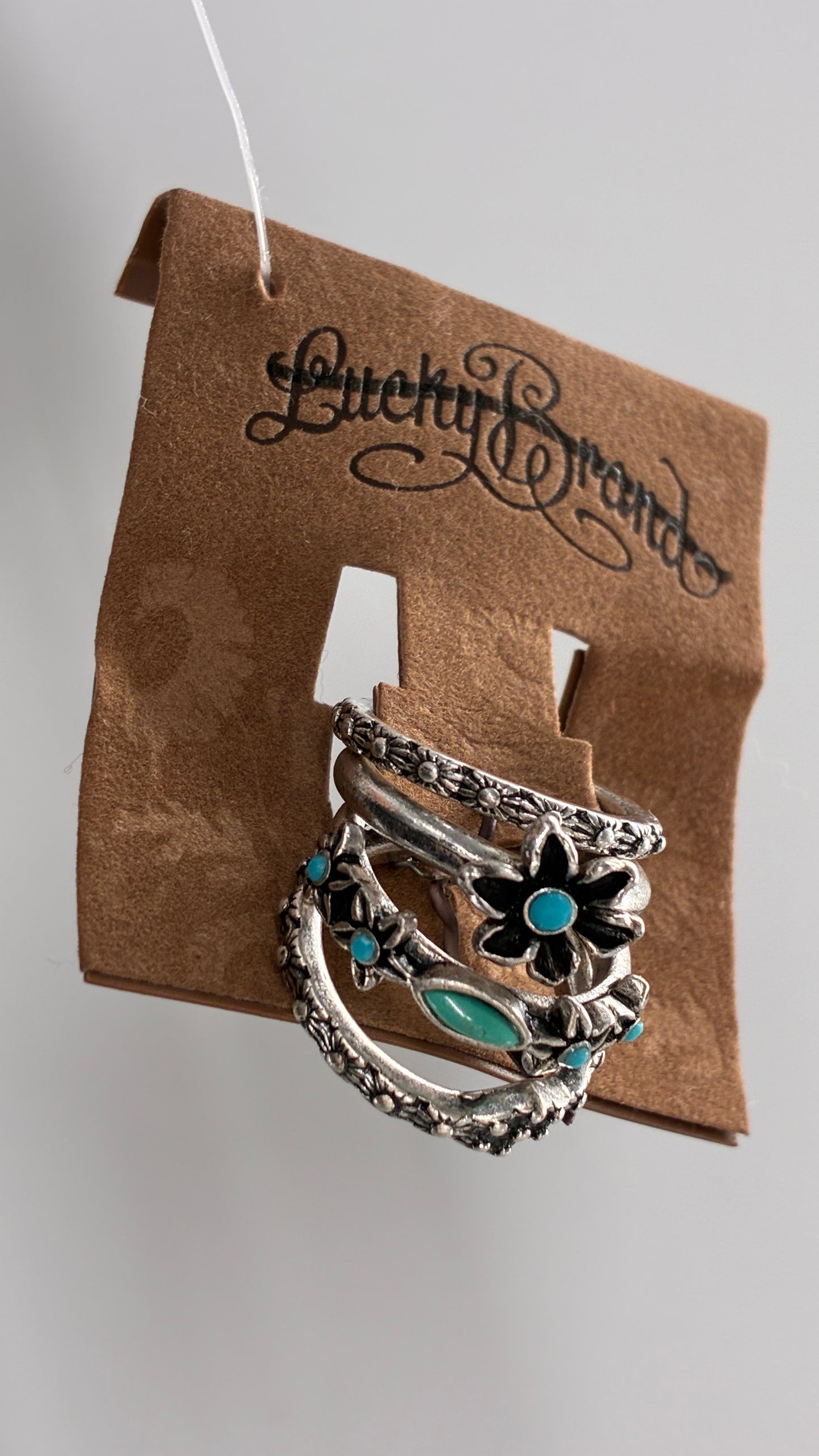 Lucky Brand Silver Embossed Ring Set with Turquoise Stone