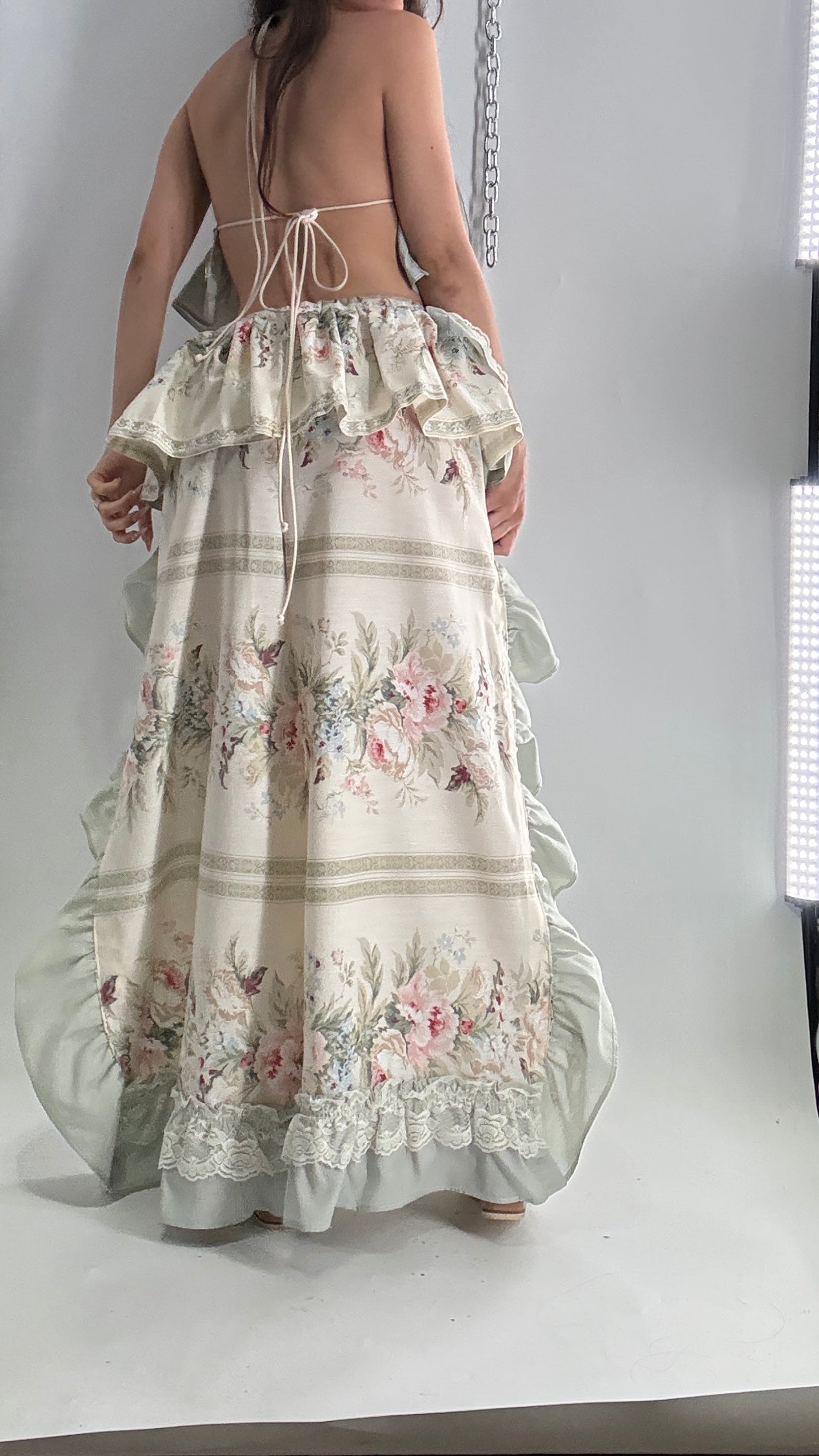 Handmade Vintage Muted Florals Two Piece Set with Adjustable Waist and Bust Lines (XS-XL)