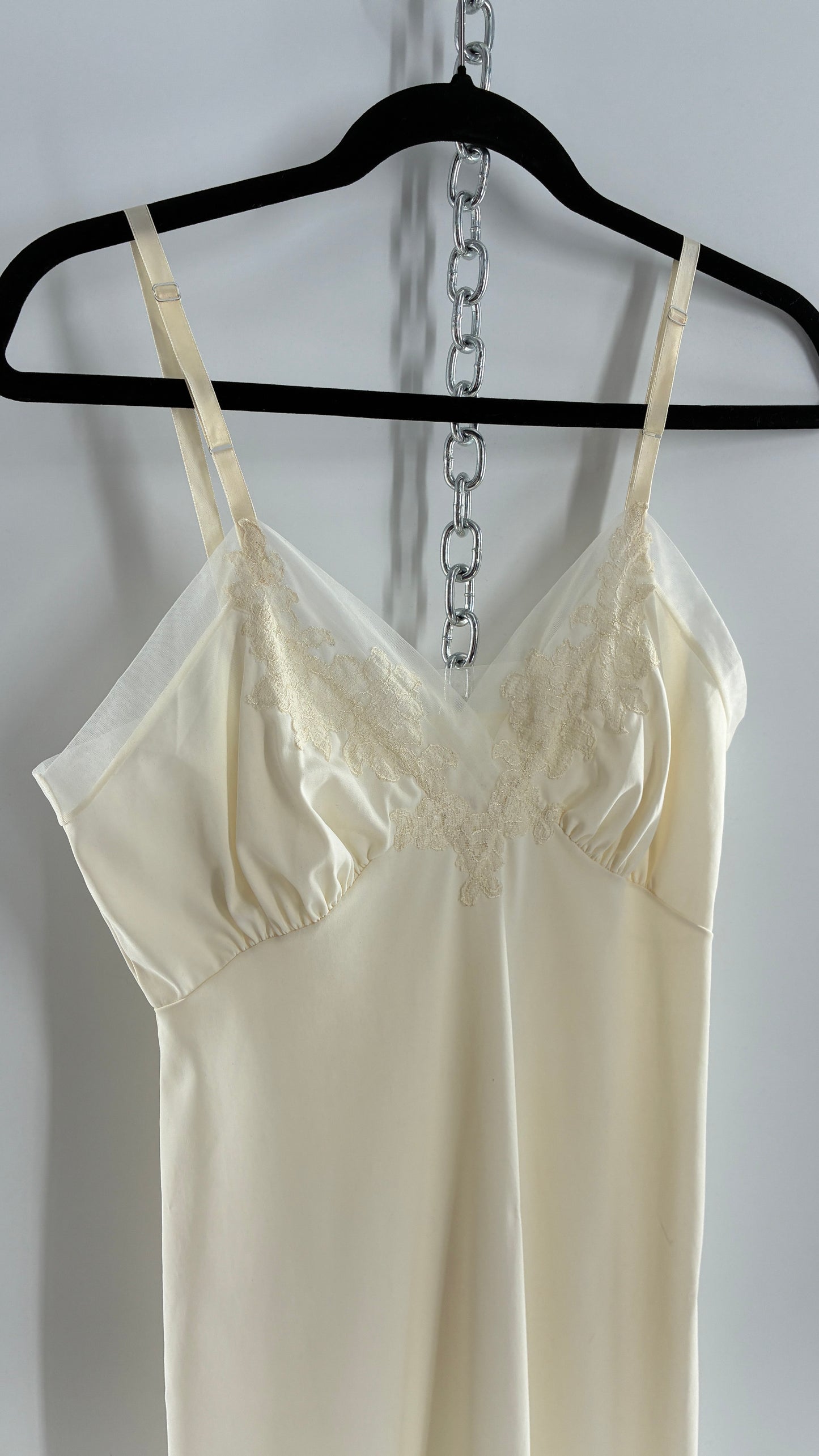 Vintage Van Raalte Suavette Nylon Slip Dress with Pleated, Embroidered Bust (S/34)