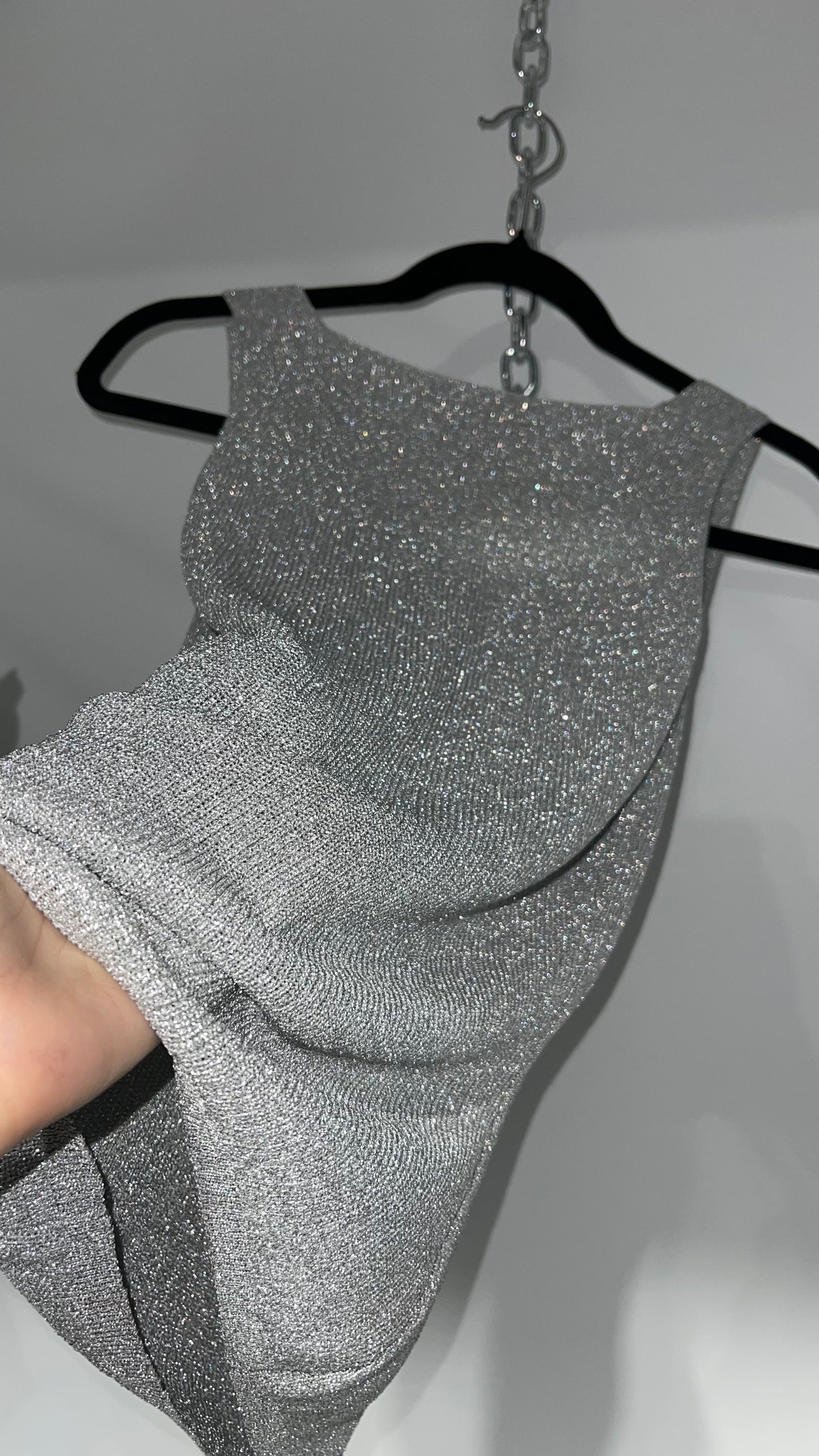 Vintage Christine Phillipe Vintage Metallic Silver Tinsel Knit Tank (Medium)