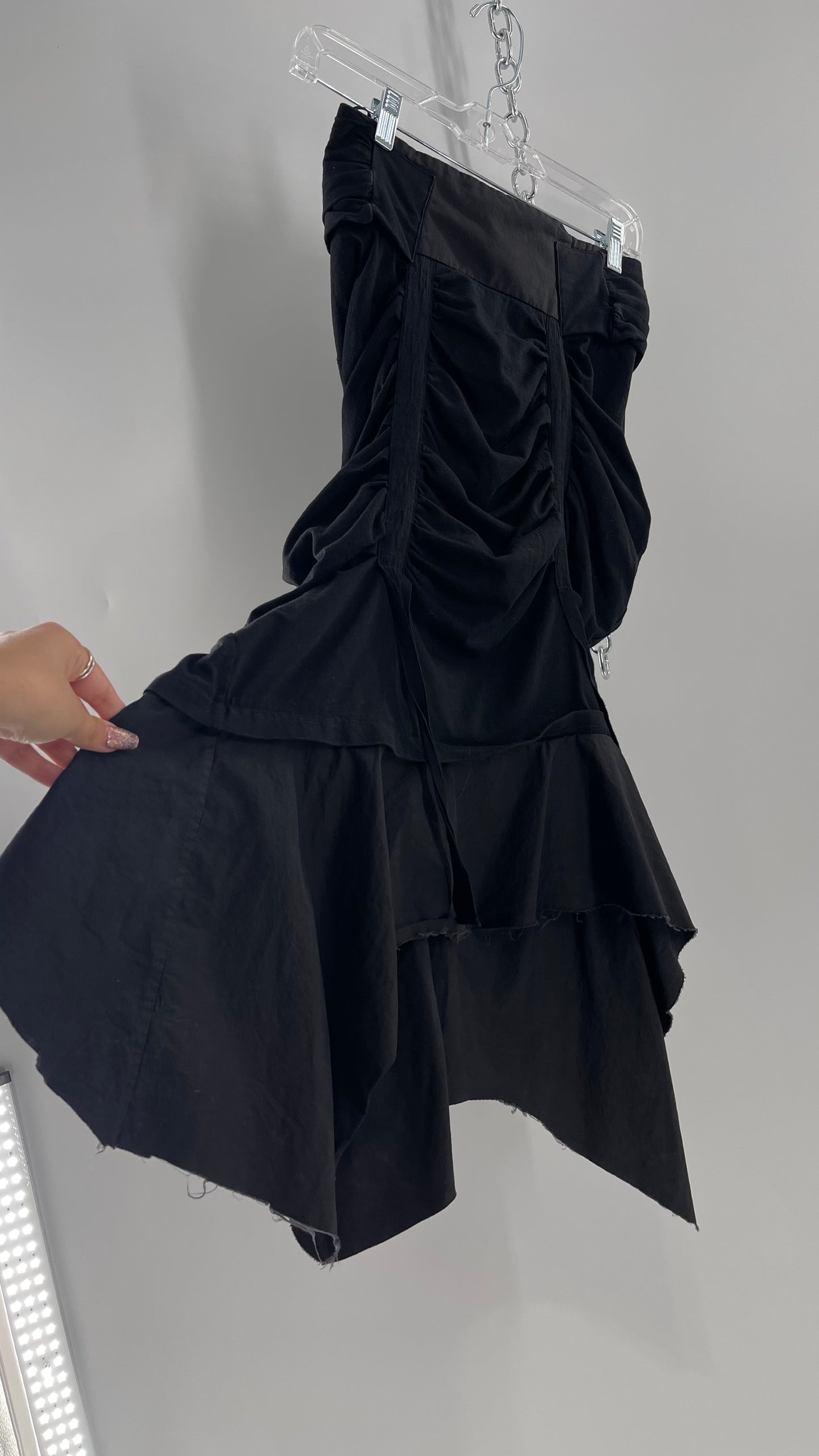 AGANOVICH Black TS50 Jersey Ruched Asymmetric Cargo Skirt with Gold Zipper (0)