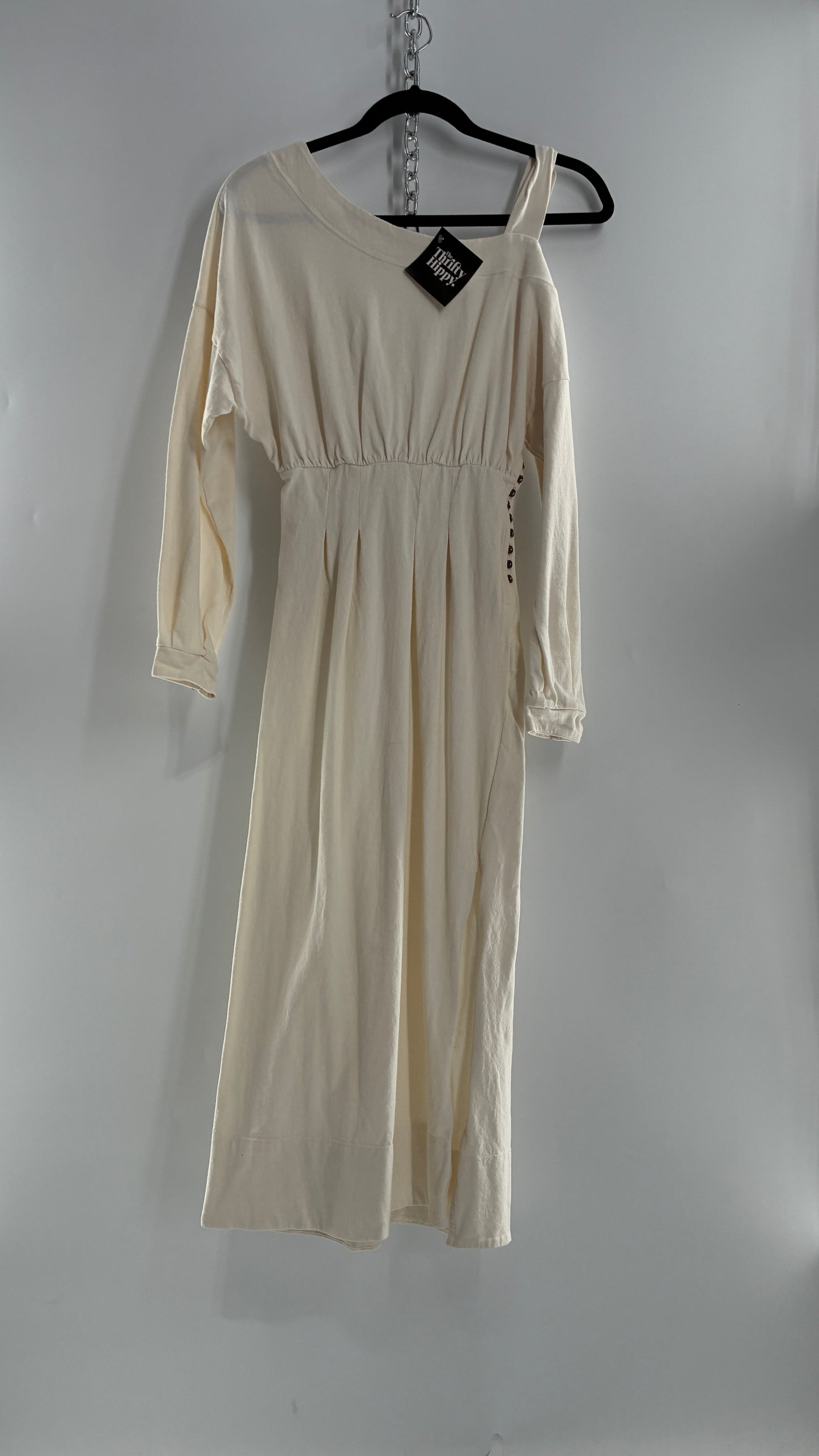 Free People Off White Long Sleeve Maxi Dress with Shoulder Strap (XS)