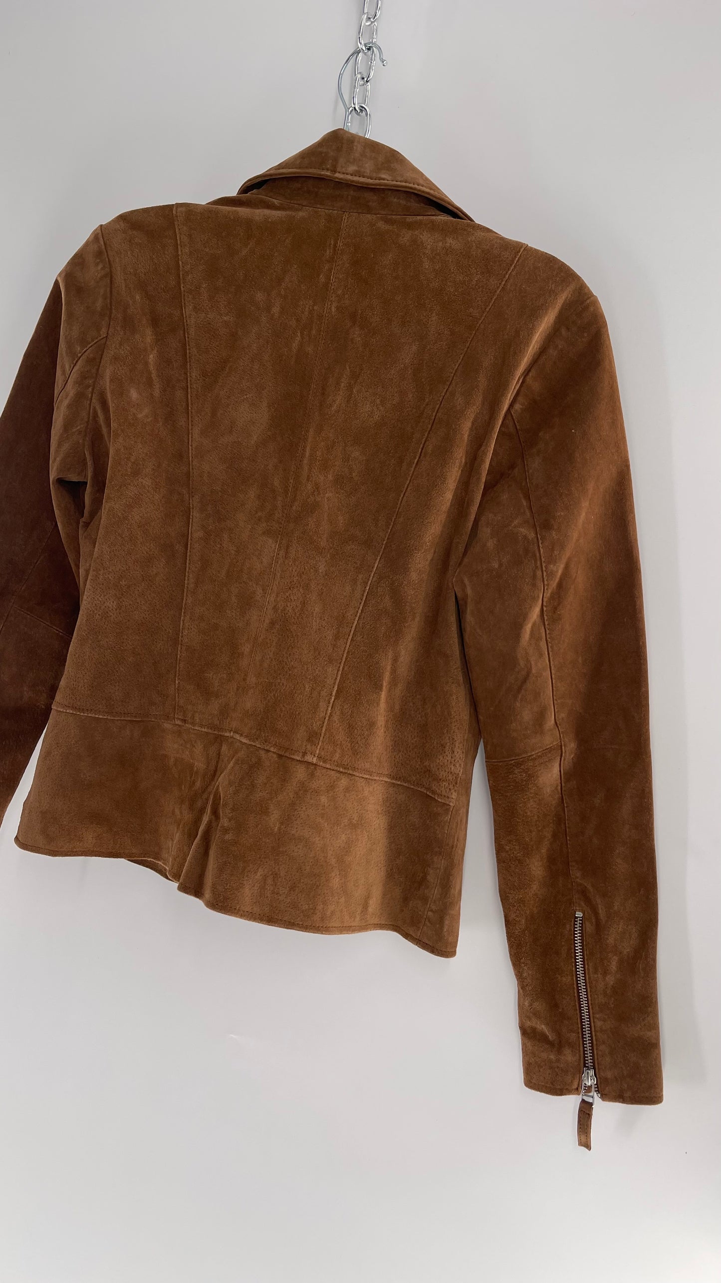 Vintage ESCALIER Brown Genuine Leather Suede Motorcycle Jacket with Heavy Duty Zippers (Medium)