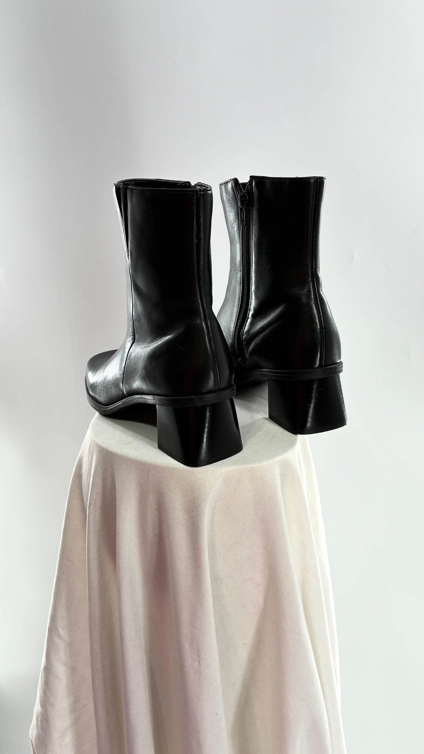 Vintage Naturalizer Black Square Toe Genuine Leather Block Heel Boots Made in Brazil (8)