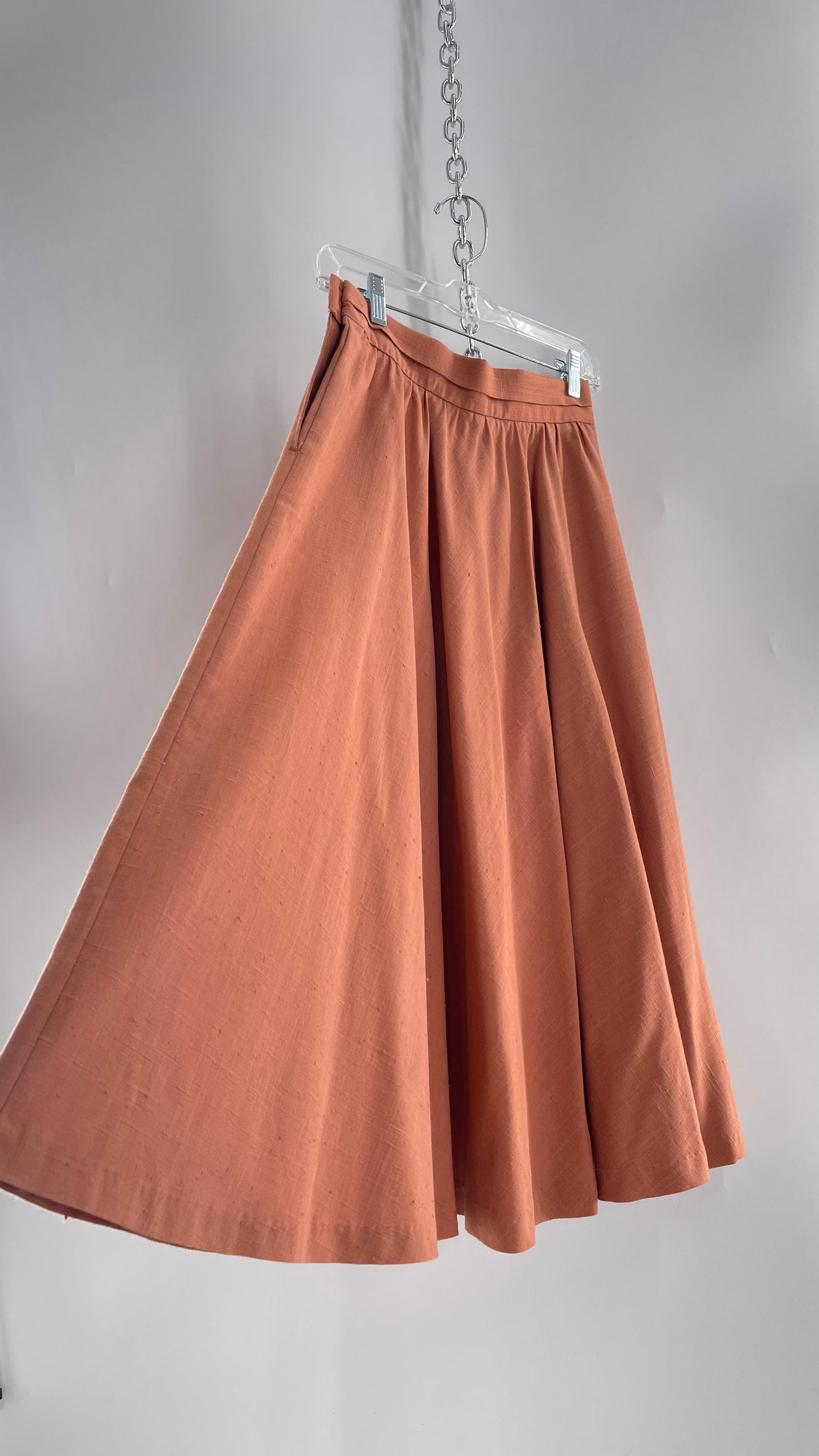 Vintage David N Linen Look Apricot Pink/Orange Circle Skirt with Pockets (9/10)