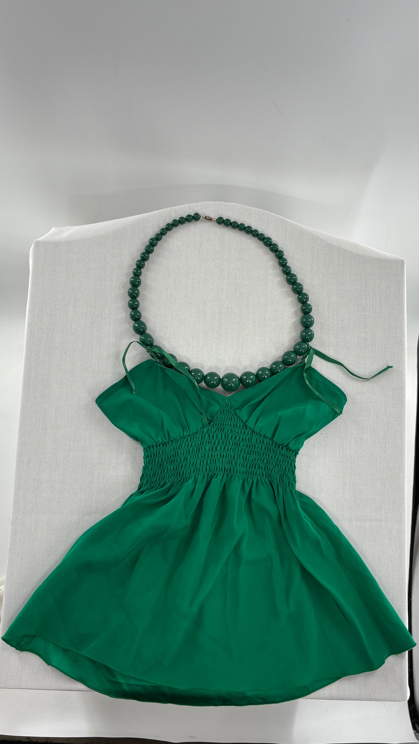 Vintage “Who Cares Made on the Third Panet from the Sun” 100% Silk Green Camisole Blouse (XS)