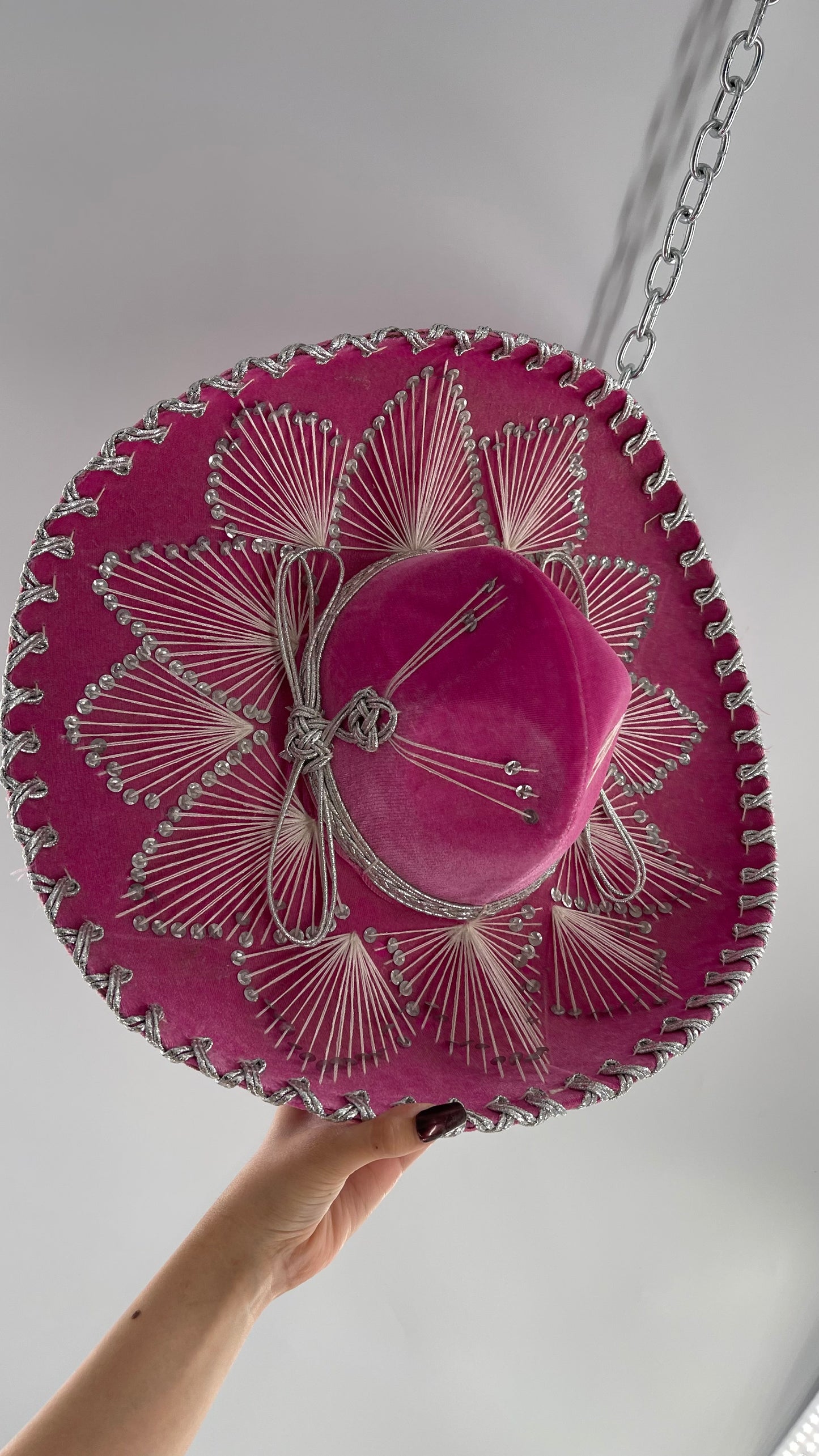 Vintage 1970s Pink and Silver Salazar Yepez Sombrero