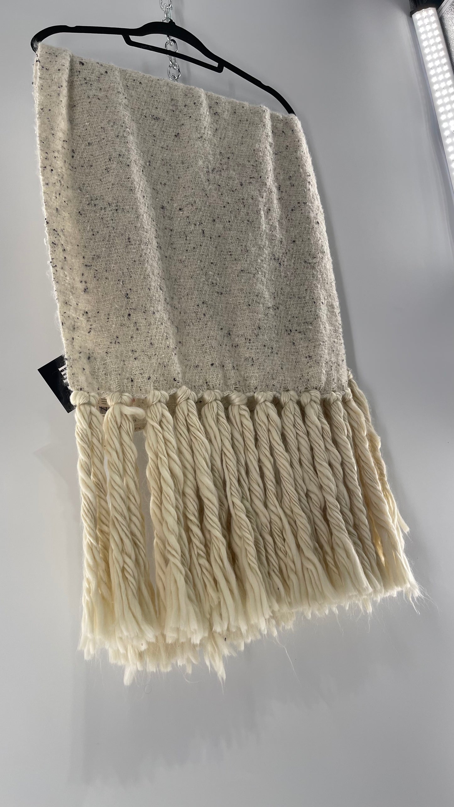 Anthropologie White/Off White Heavy Knit Cold Weather Scarf with Braided Fringe with Tags Attached (One Size)