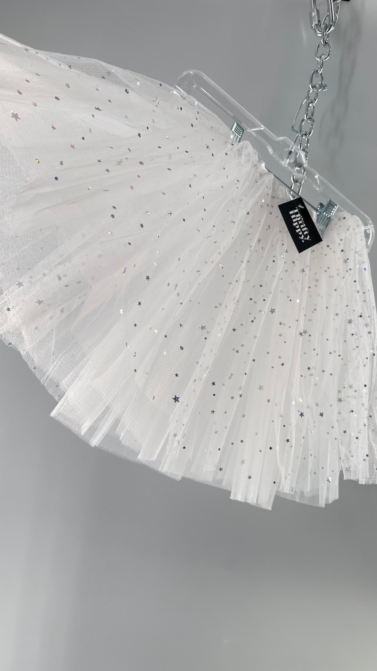 White Starstruck Confetti Tutu Mesh Tulle Skirt (One Size)