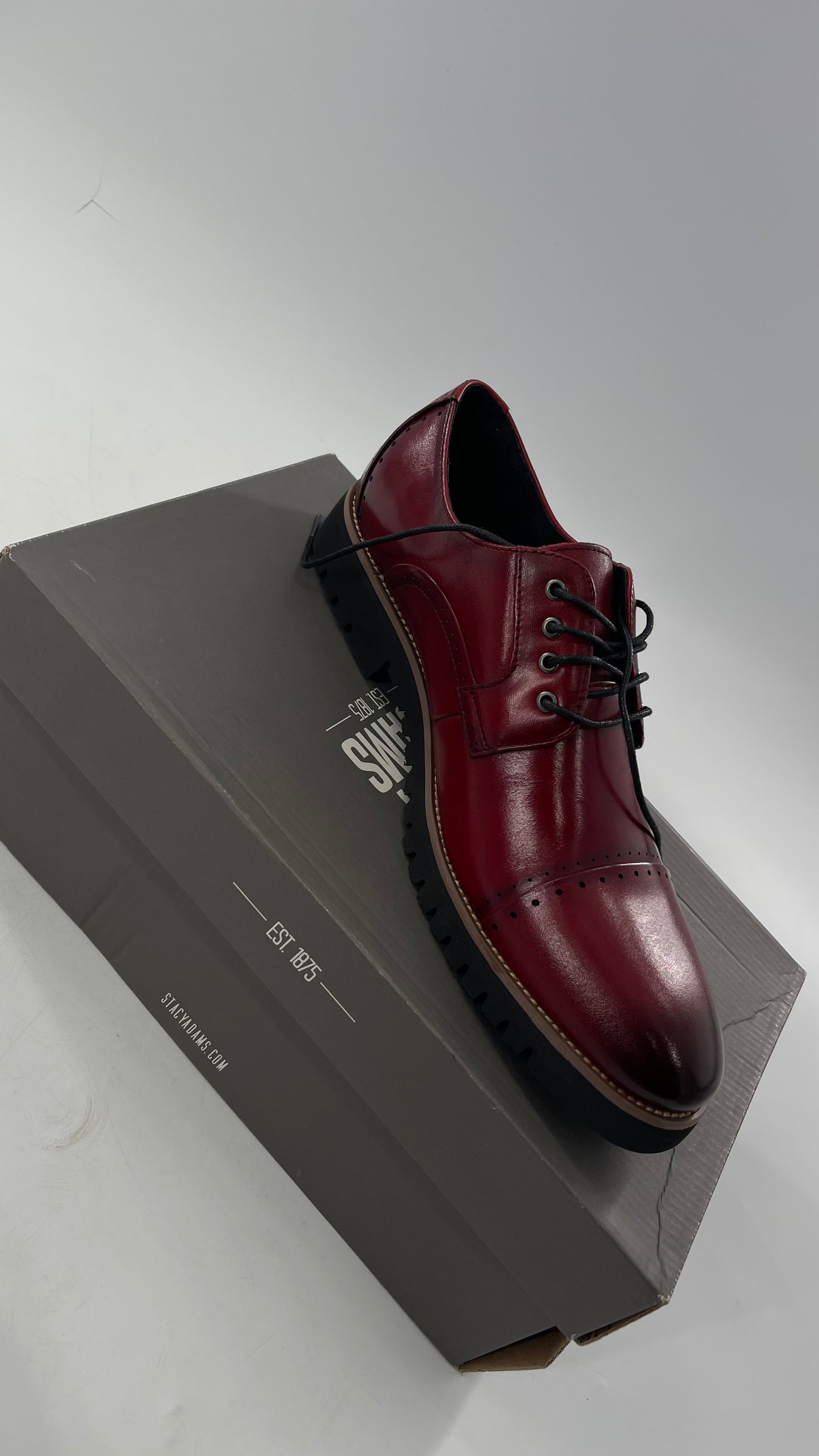 Stacy Adam’s Cherry Red Leather Oxfords with Cap Toe Detail (10)