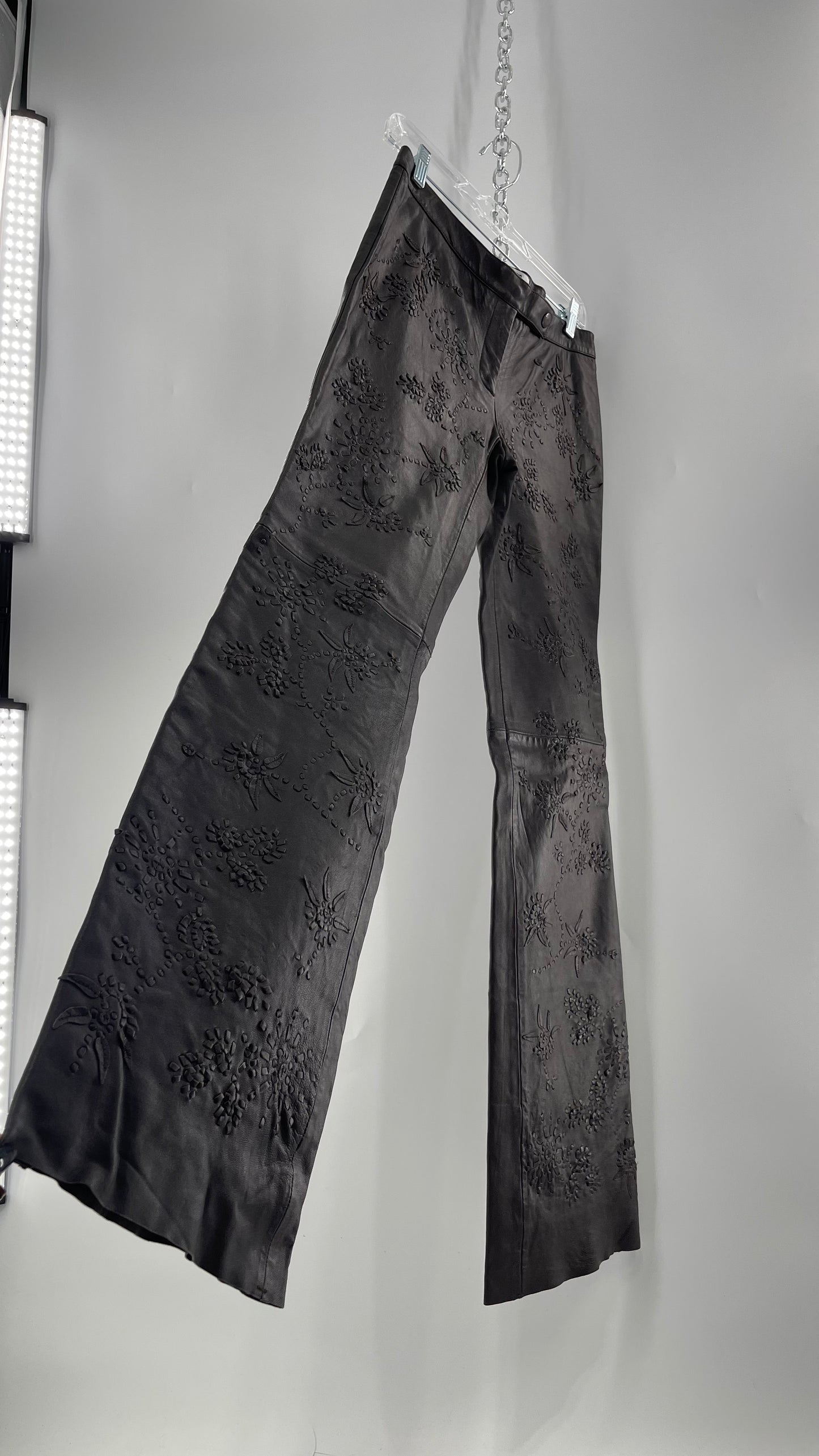 Moschino Brown Leather Embroidered Pants (10) ***WITH TAGS***
