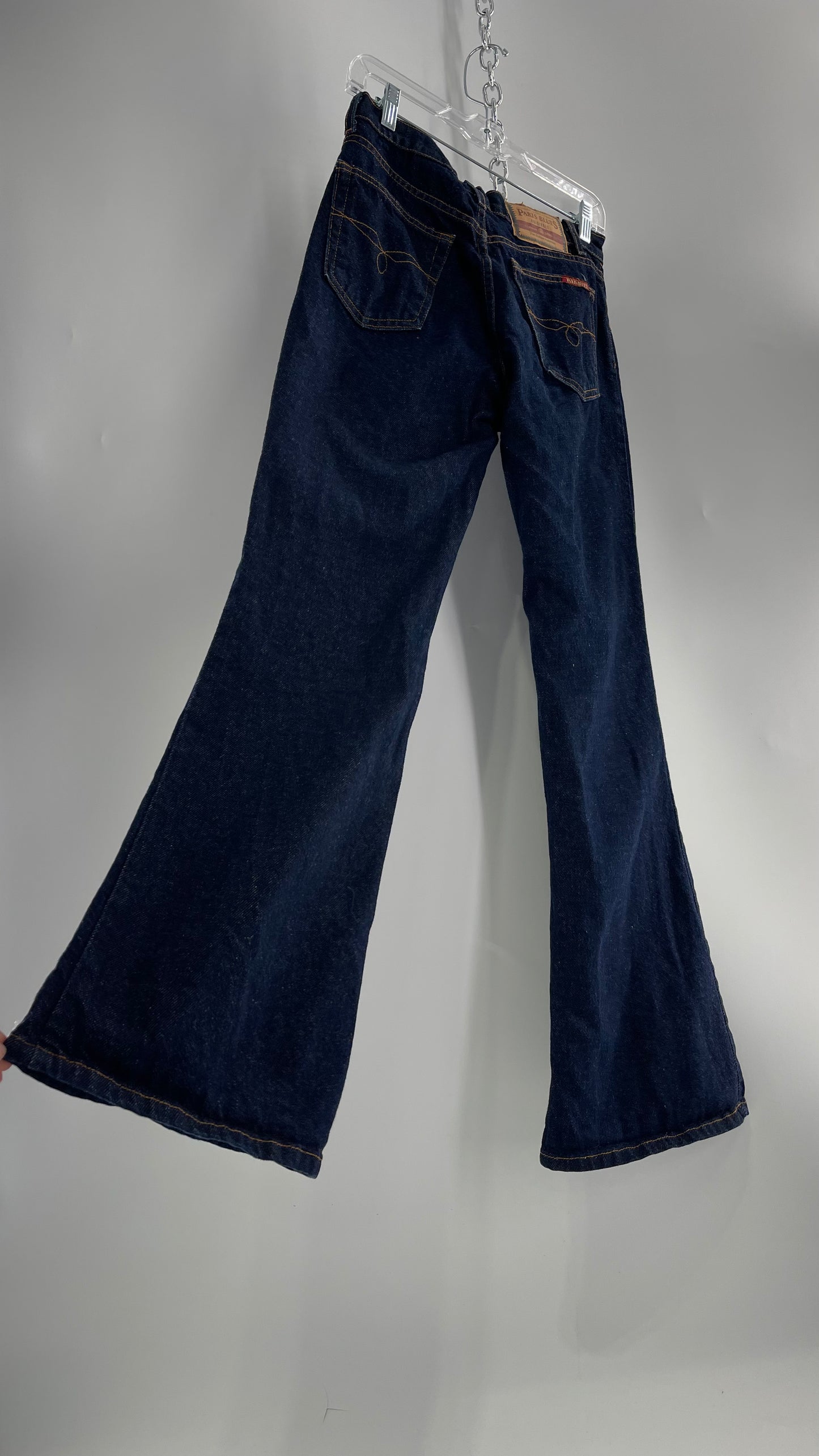 Vintage PARIS BLUES Dark Wash Kick Flare Denim Jeans(5)