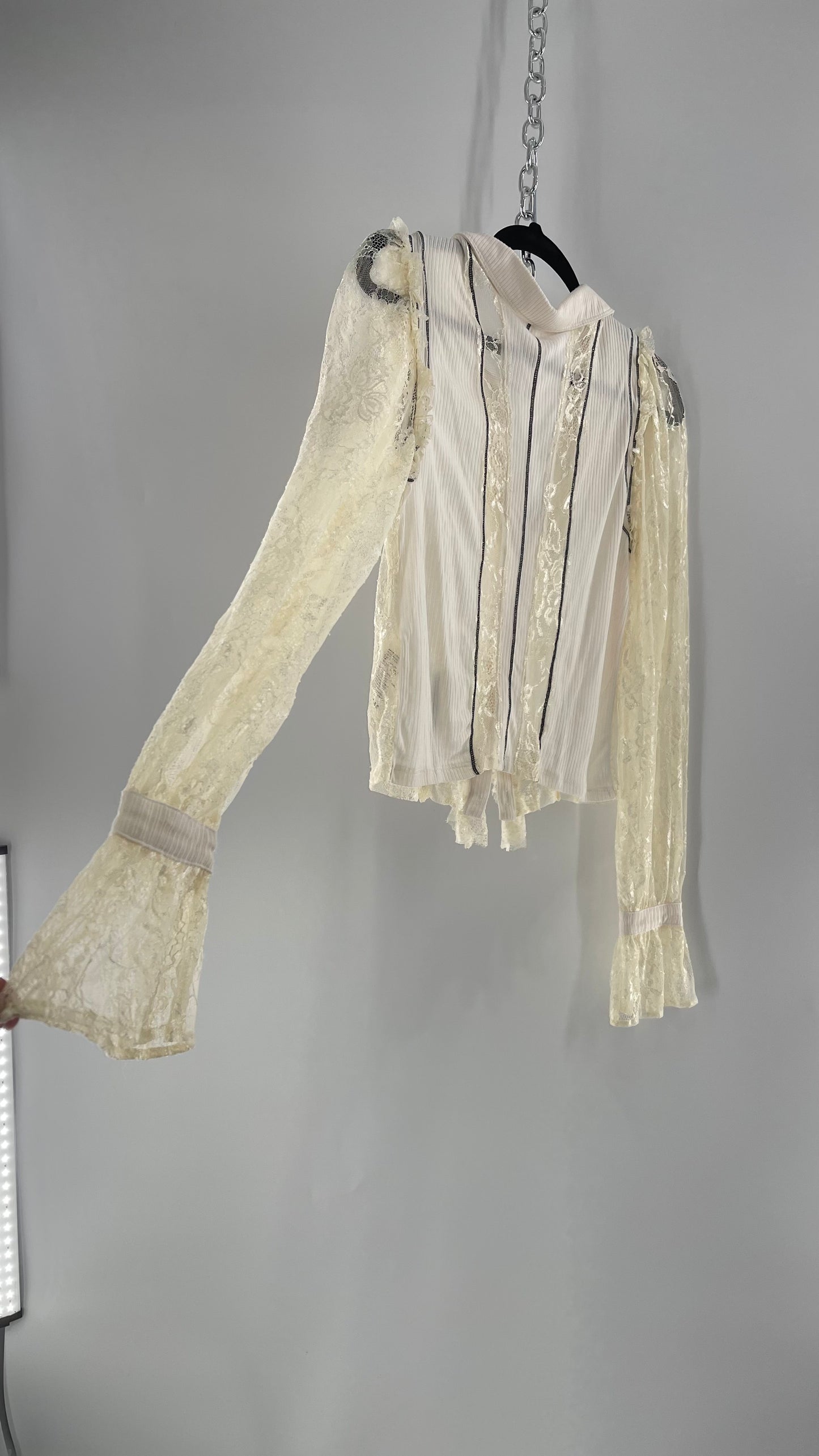 Free People White Lace/Ribbed BodyCon Button Up with Tags Attached (Large)