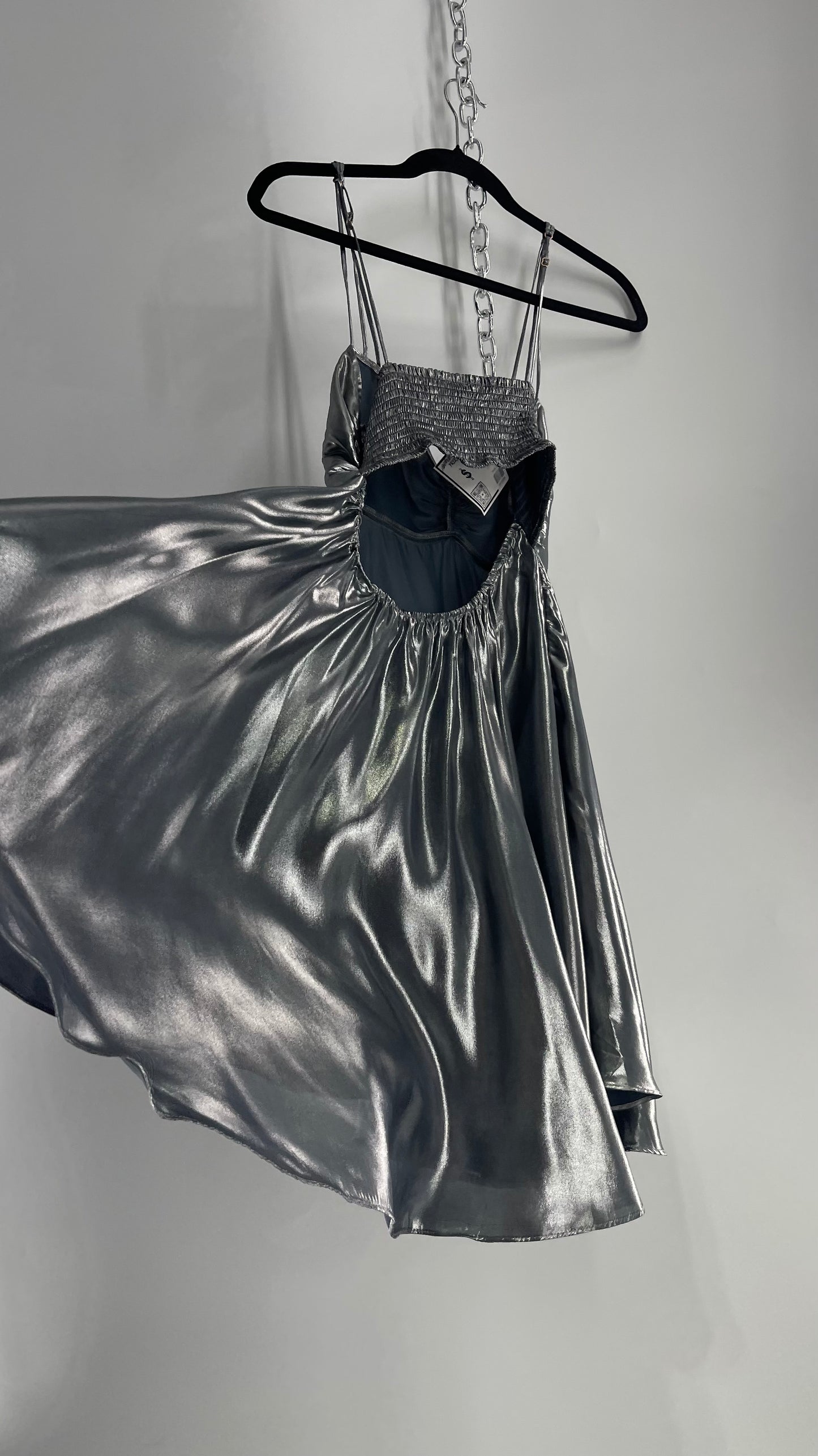 Intimately Free People Liquid Metal Silver Backless Dress (XS)