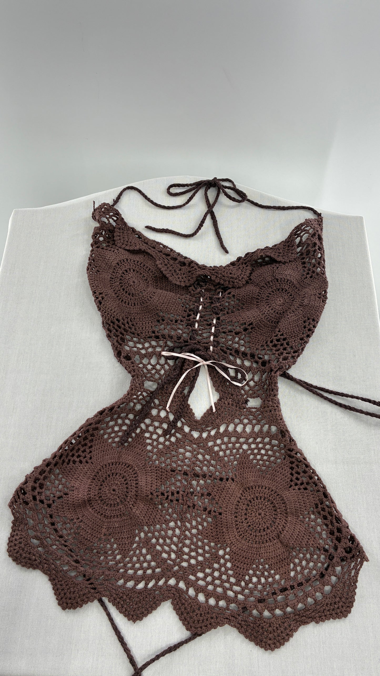Handmade Brown Crochet Backless Tunic (One Size)