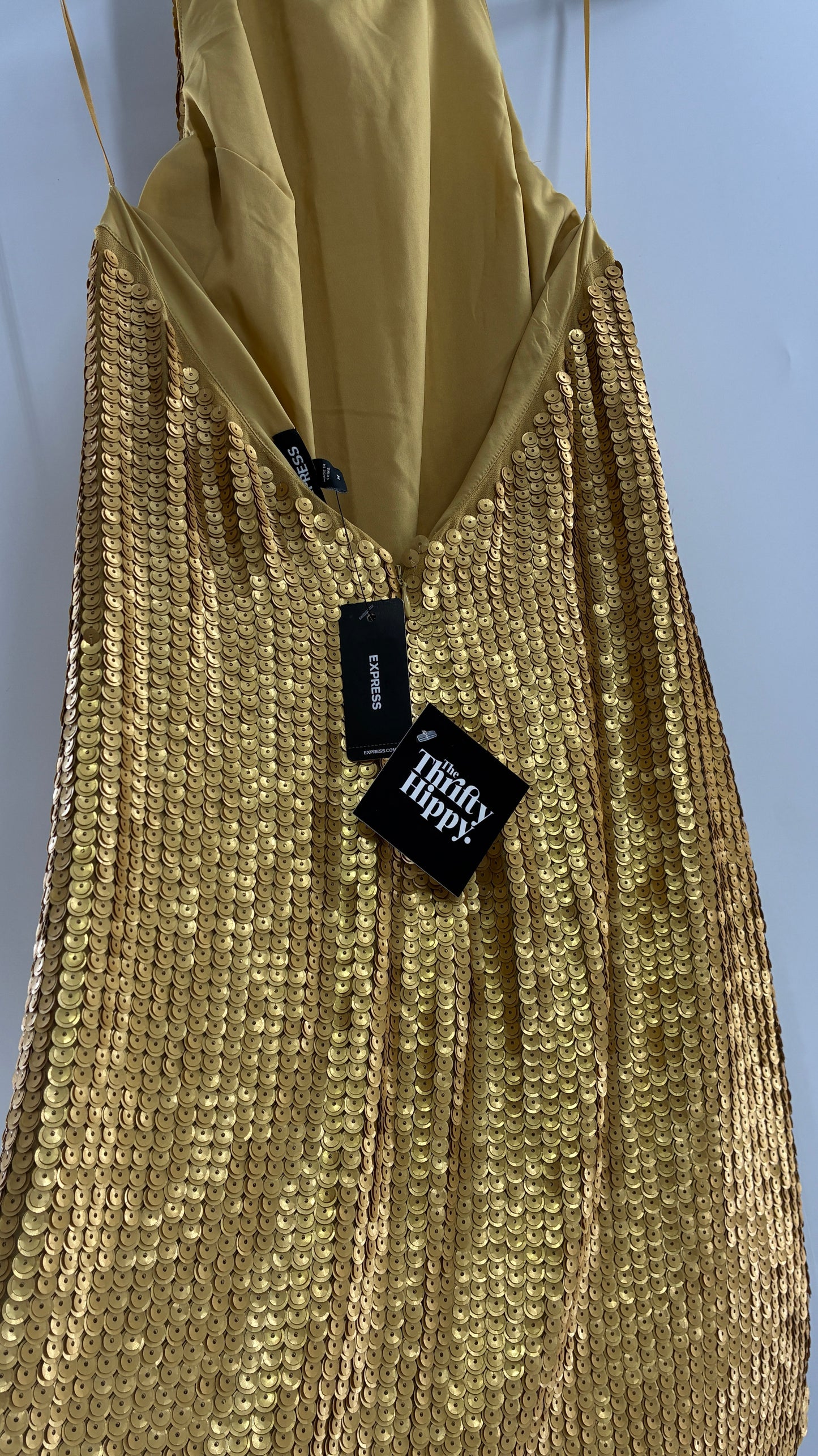Deadstock Vintage EXPRESS Sequin Beaded Halter Mini Dress with Low Backless Detail (Medium)