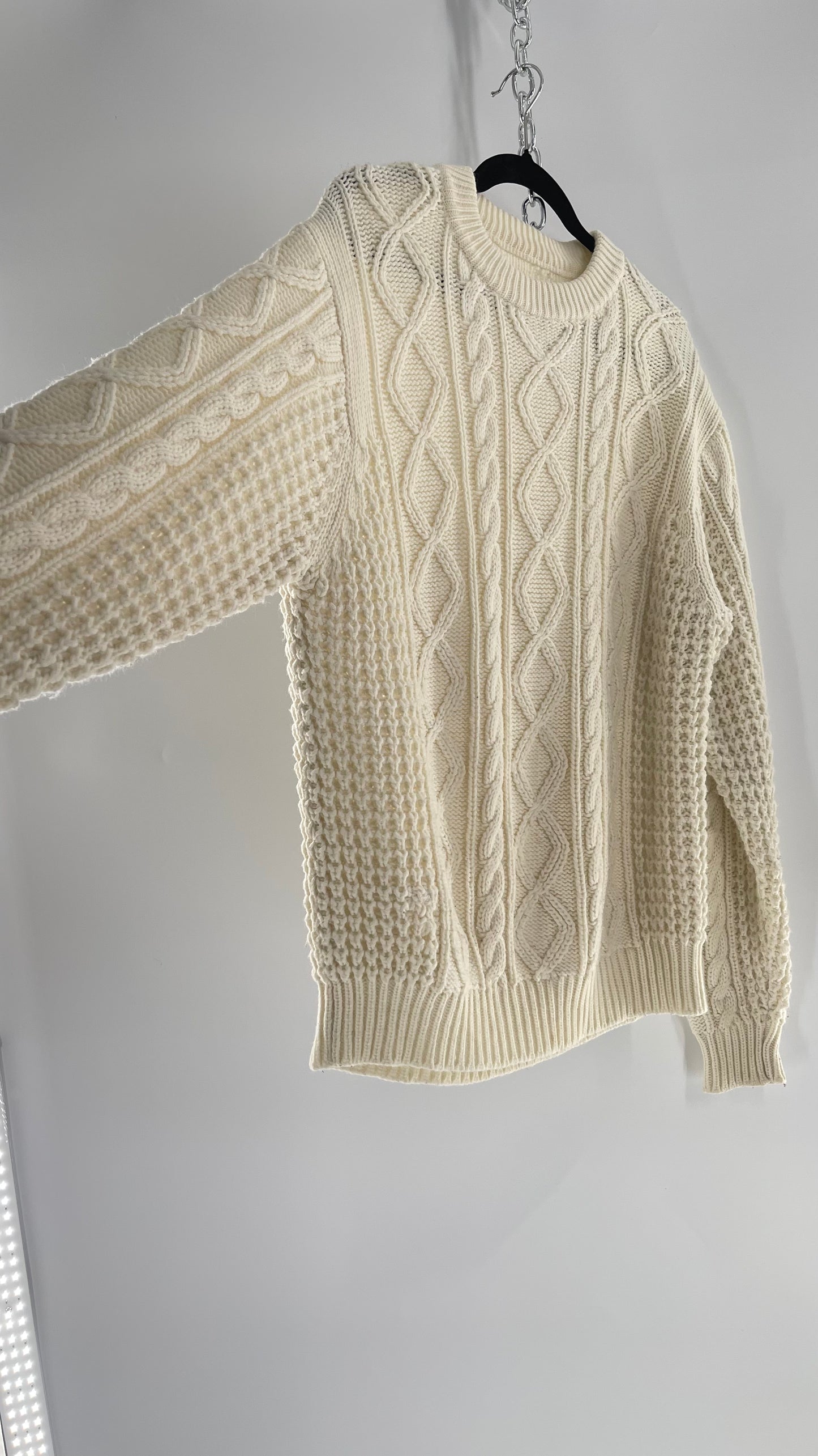 Vintage Ivory Cableknit Slouchy Sweater (Large)